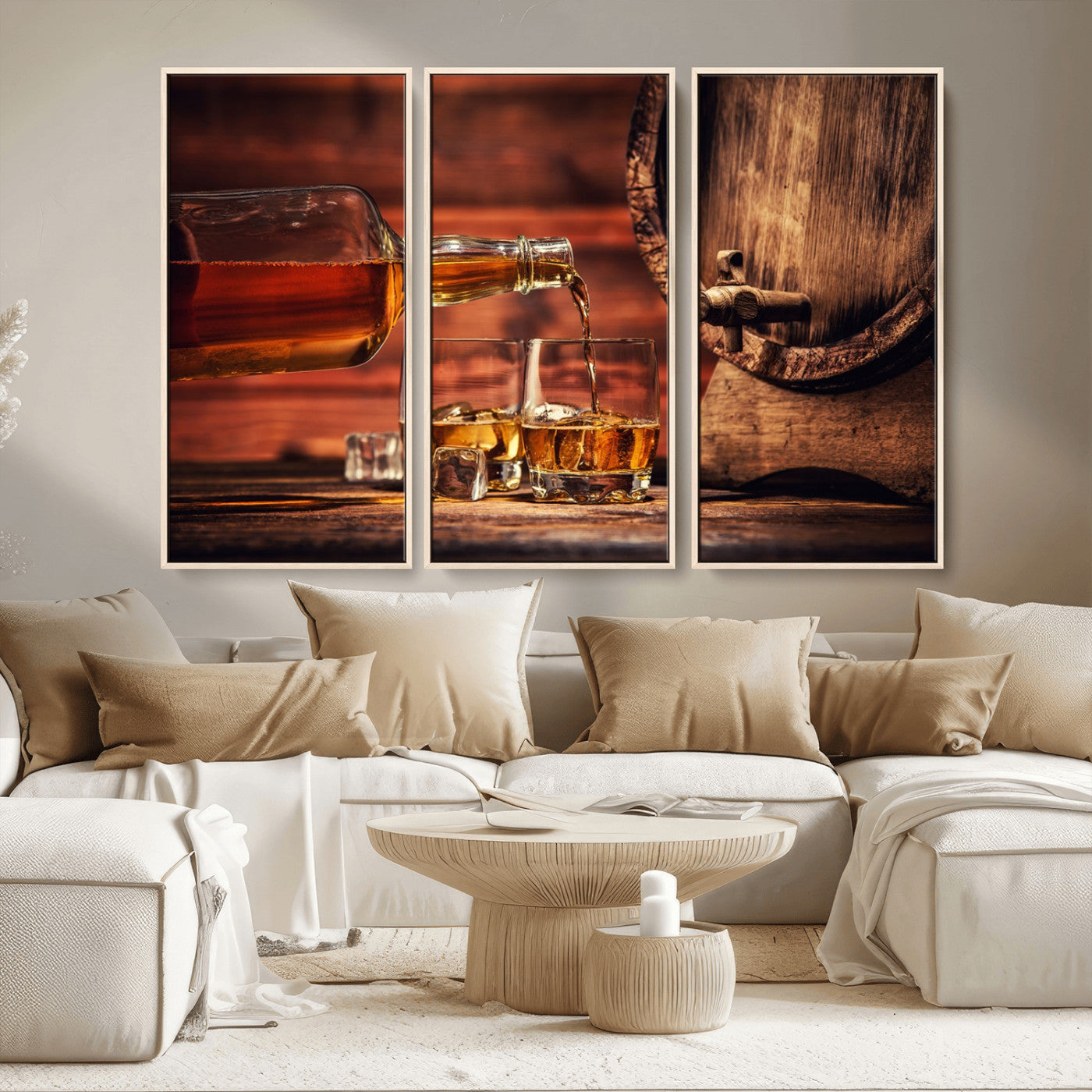 MGV-FC-48X32-3P - Whiskey and Cigar Canvas Wall Art | 3 Panel Bar Room Decor for Home Lounge, Office, or Man Cave |