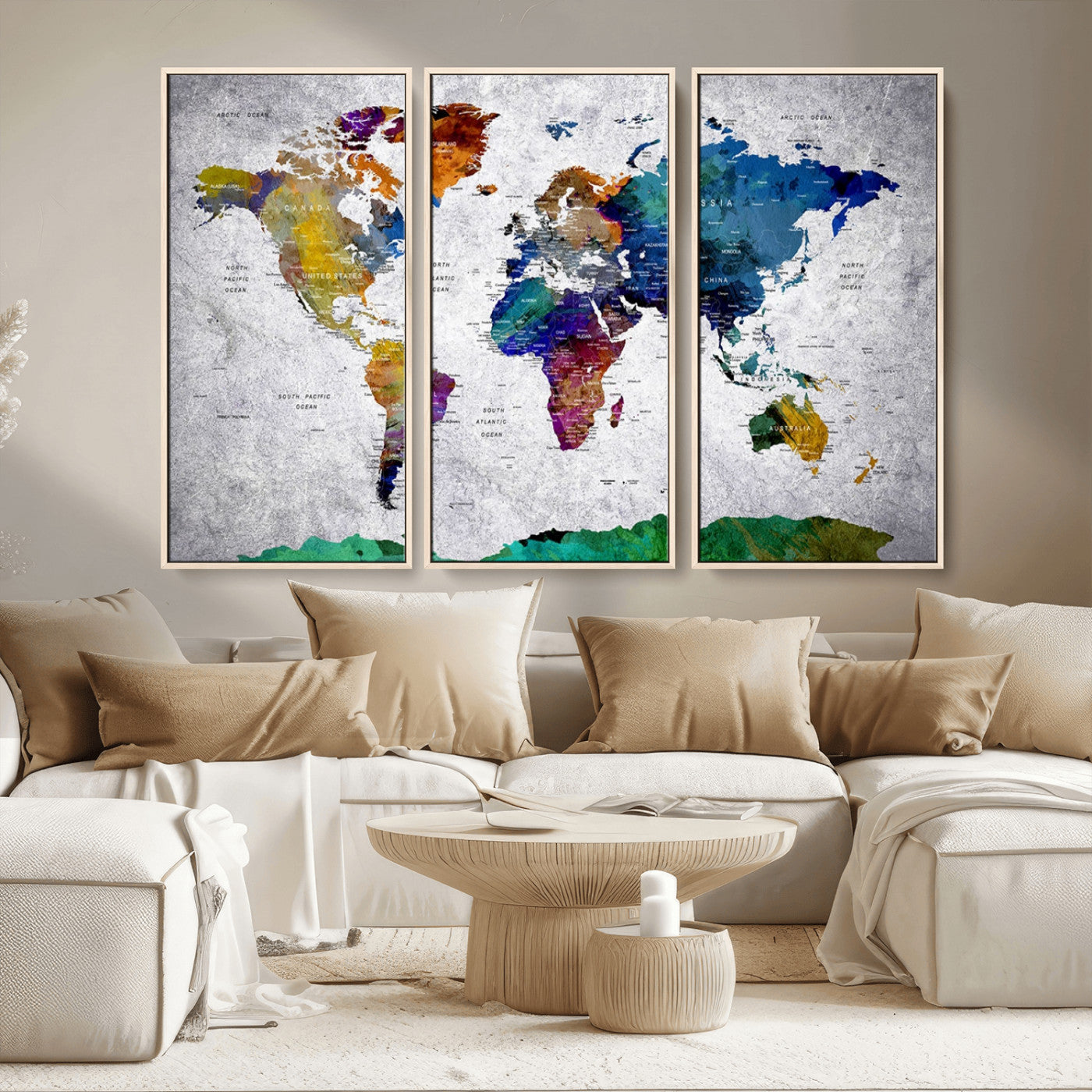 MGV-FC-48X32-3P - Push Pin World Map Canvas Print – Framed Wall Art for Couples to Track Their Travels – Anniversary
