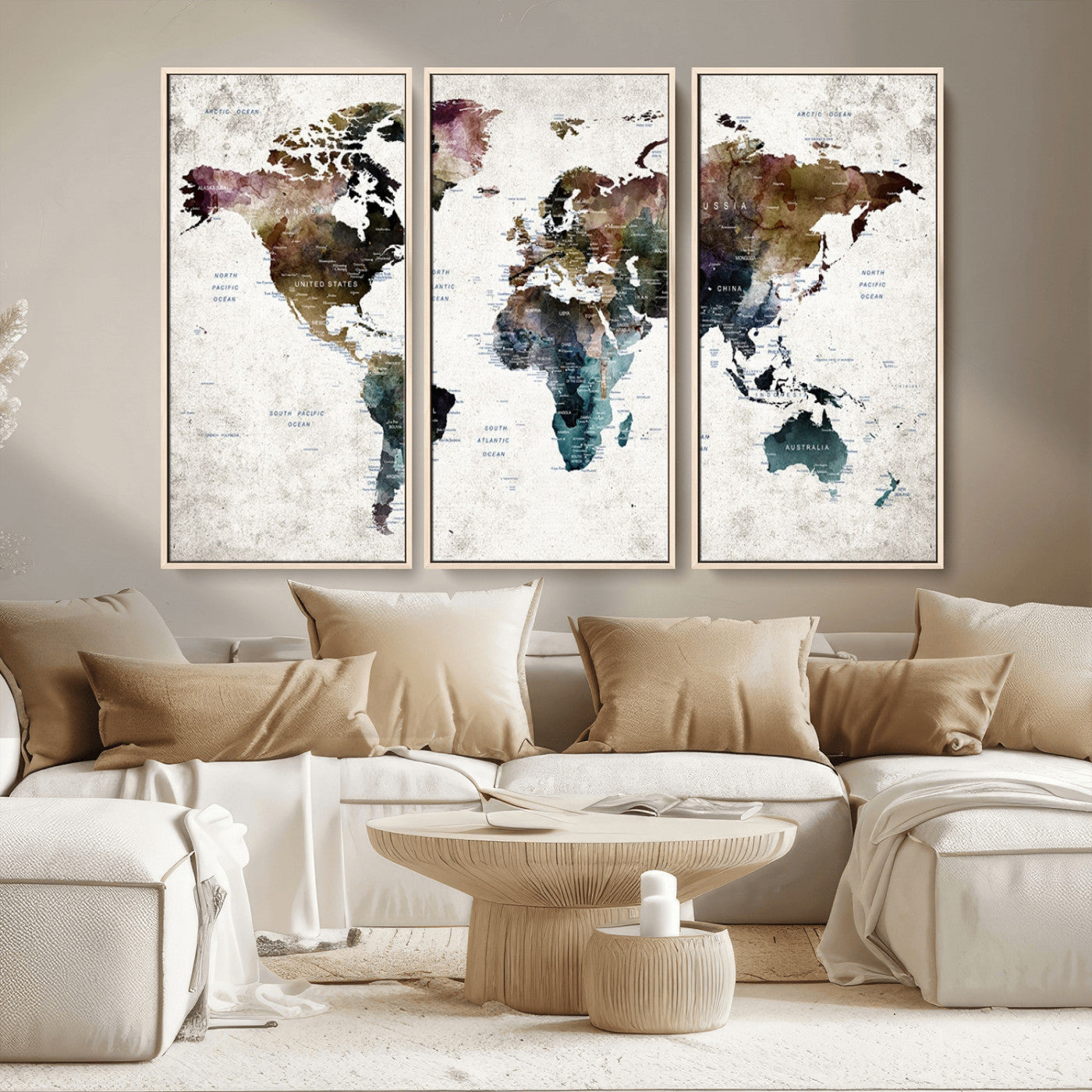 MGV-FC-48X32-3P - Push Pin World Map Canvas Print – Framed Wall Art for Couples to Track Their Travels – Anniversary
