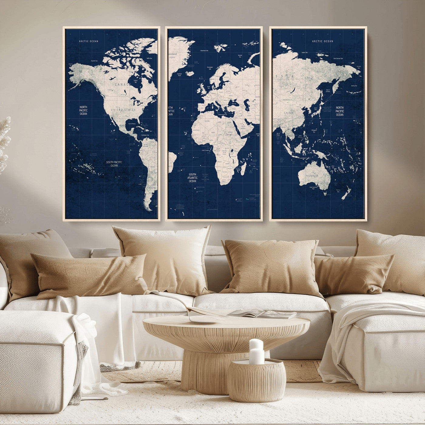 17866-MGV-CV-36X24-Push Pin World Map Canvas Print – Framed Wall Art for Couples to Track Their Travels – Anniversary