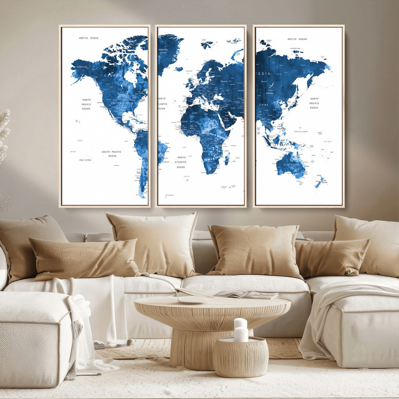 MGV-FC-48X32-3P - Push Pin World Map Canvas Print – Framed Wall Art for Couples to Track Their Travels – Anniversary