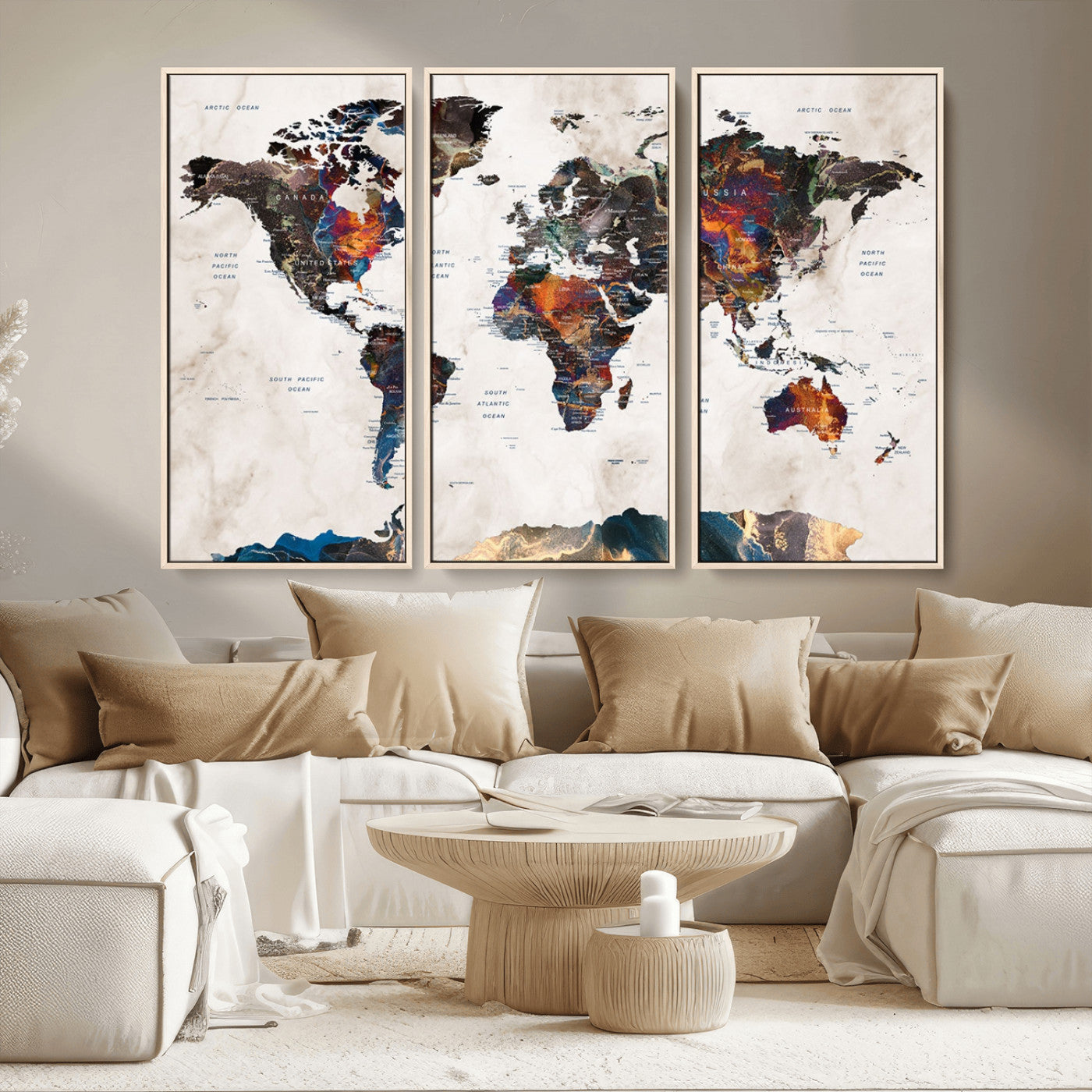 MGV-FC-48X32-3P - Push Pin World Map Canvas Print – Framed Wall Art for Couples to Track Their Travels – Anniversary
