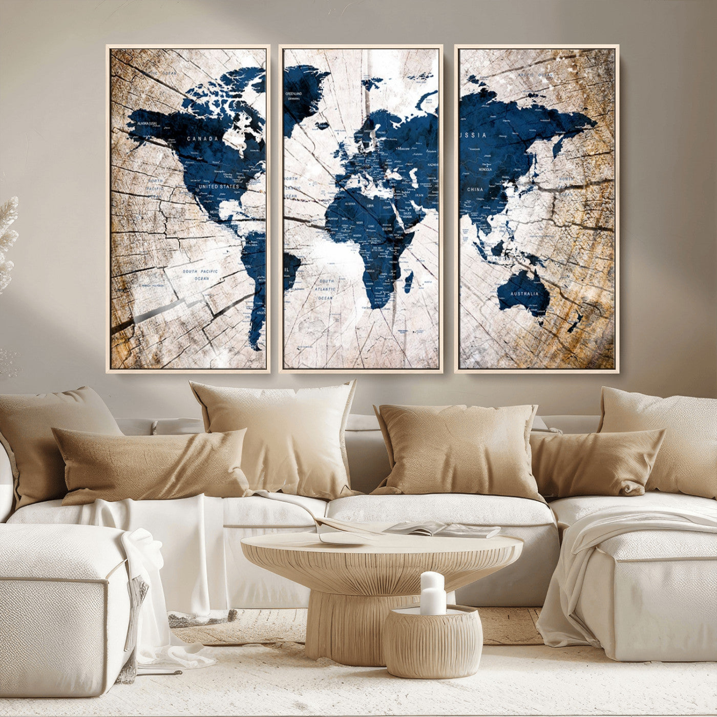 MGV-FC-48X32-3P - Push Pin World Map Canvas Print – Framed Wall Art for Couples to Track Their Travels – Anniversary