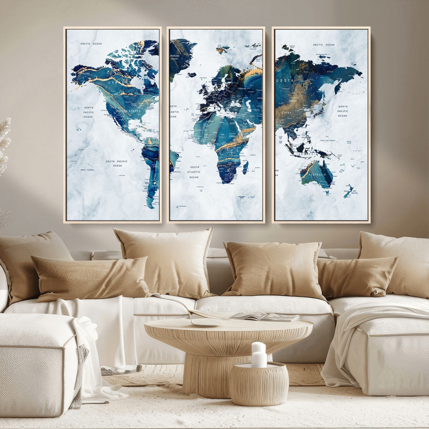 MGV-FC-48X32-3P - Push Pin World Map Canvas Print – Framed Wall Art for Couples to Track Their Travels – Anniversary