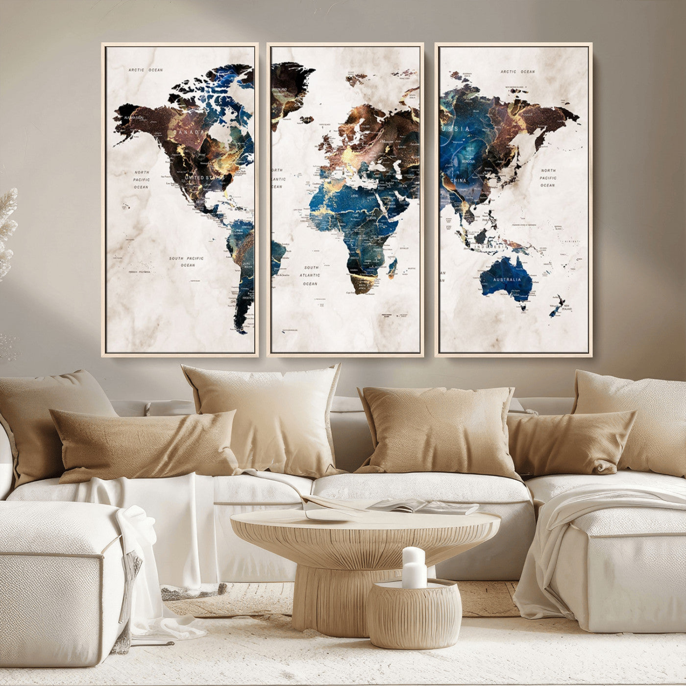 MGV-FC-48X32-3P - Push Pin World Map Canvas Print – Framed Wall Art for Couples to Track Their Travels – Anniversary