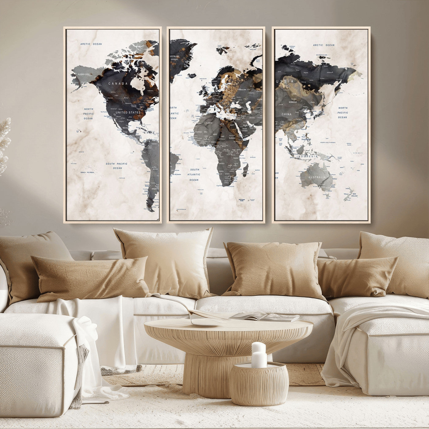 MGV-FC-48X32-3P - Push Pin World Map Canvas Print – Framed Wall Art for Couples to Track Their Travels – Anniversary
