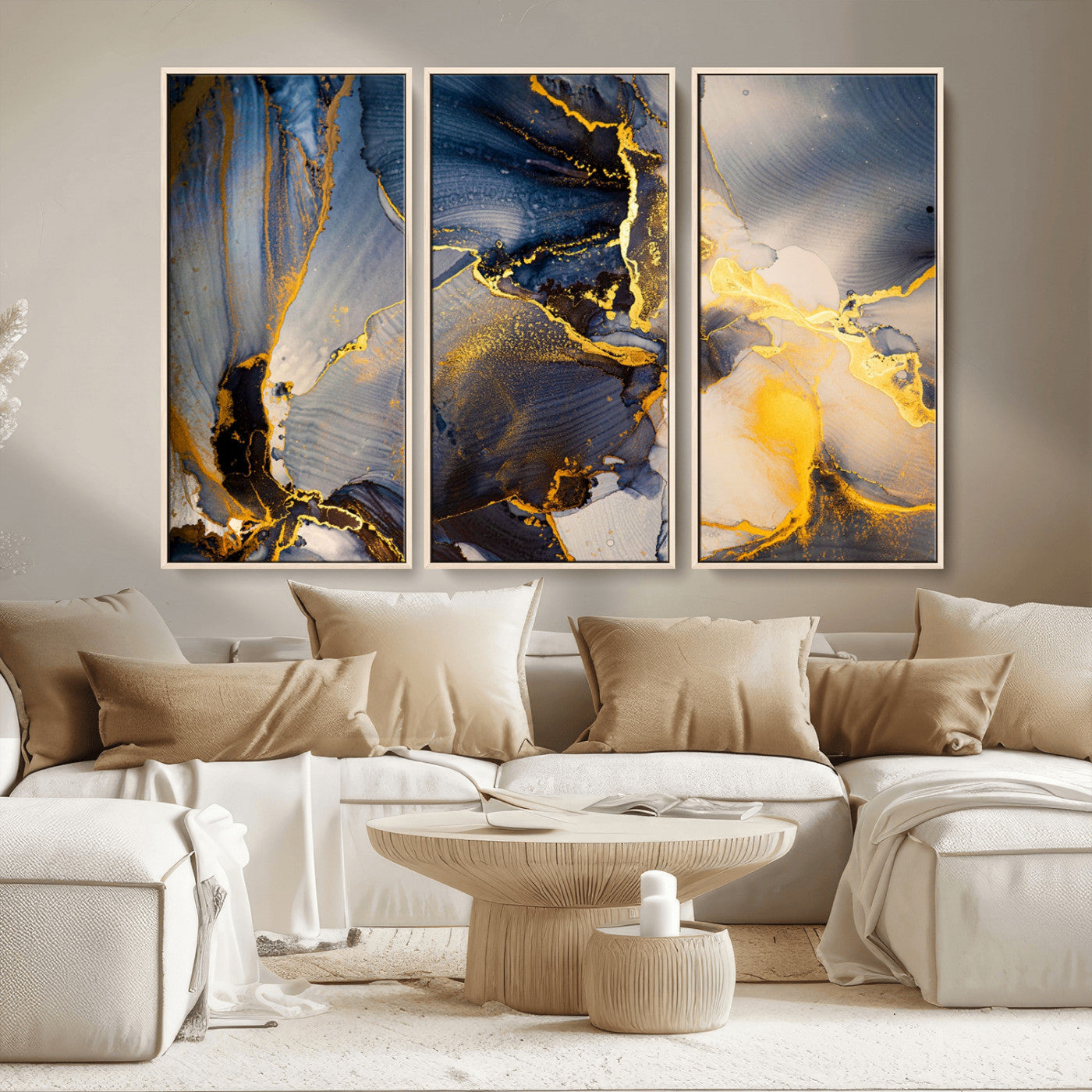 42100-MGV-CV-36X24-Large Abstract Wall Art Print - Gold and Blue Abstract Canvas Wall Art | Fluid Ink Modern Luxury Wall Decor for Living Room Decor