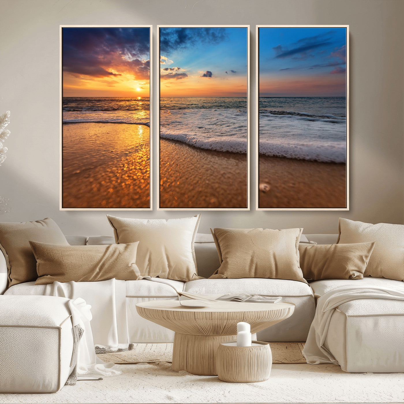 MGV-FC-48X32-3P - Sunset and Beach at Night Wall Art Canvas Print