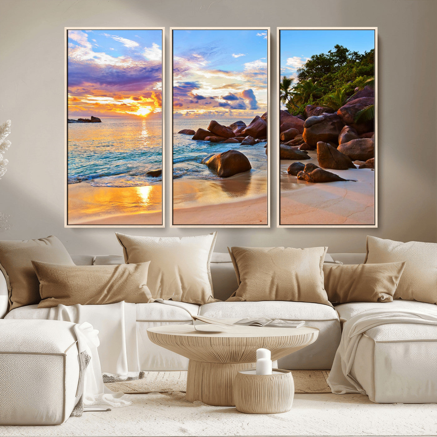 MGV-FC-48X32-3P - Tropical Island Beach Sunset Canvas Print