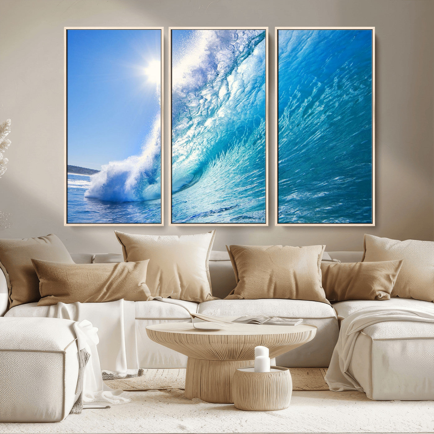 MGV-FC-48X32-3P - Blue Big Wave Surfing Ocean Canvas Wall Art Artwork Print , Surf Wall Art, Sea Wall Art