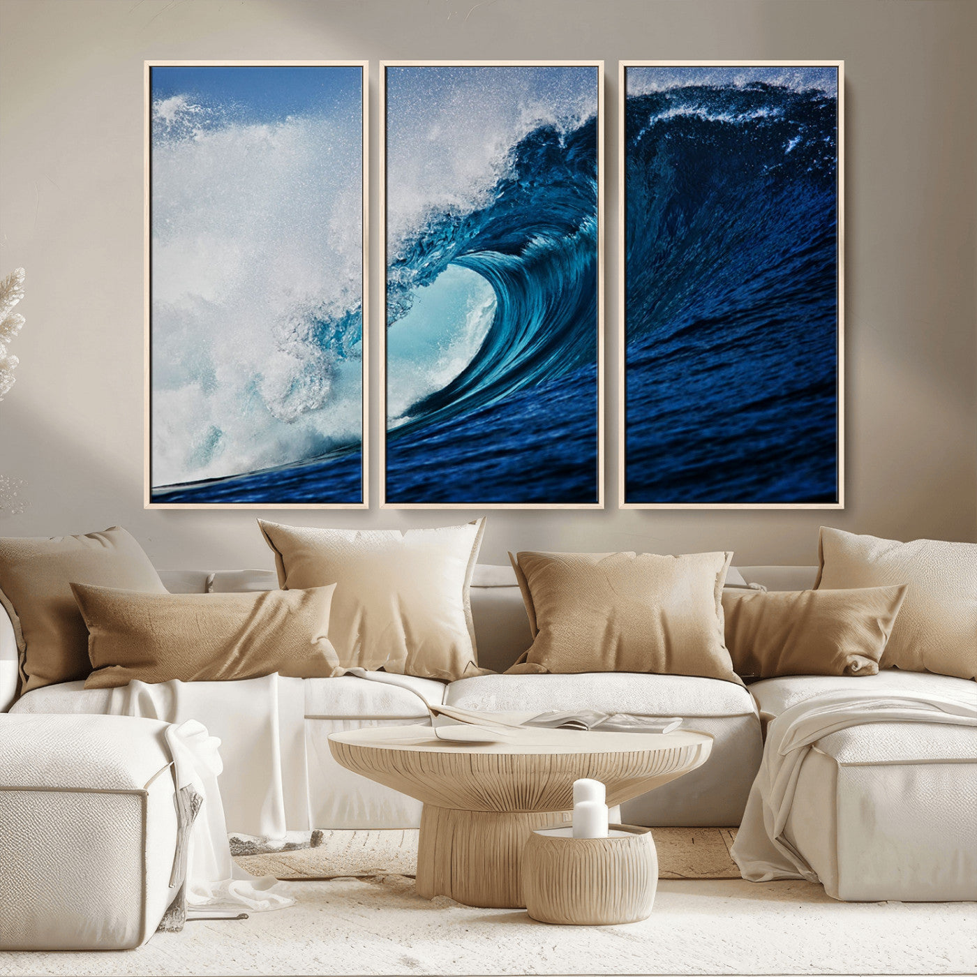 MGV-FC-48X32-3P - Ocean Wave at Sunset Canvas Art, Large Wall Print of Vibrant Water Waves, Coastal Art for Living Room and Dining Room Decor