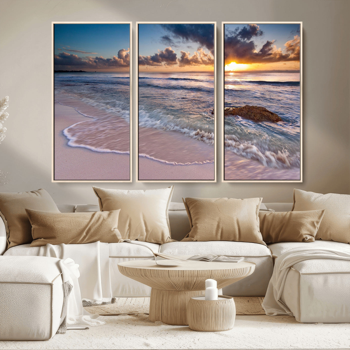 MGV-FC-48X32-3P - Sea Ocean Sunset Beach Wall Art Canvas Print