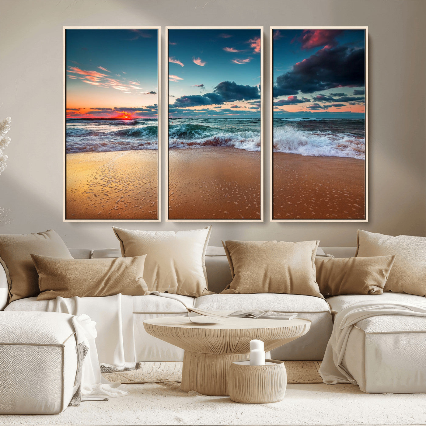 MGV-FC-48X32-3P - Sunset on Beach Wall Art Ocean Beach Canvas Print