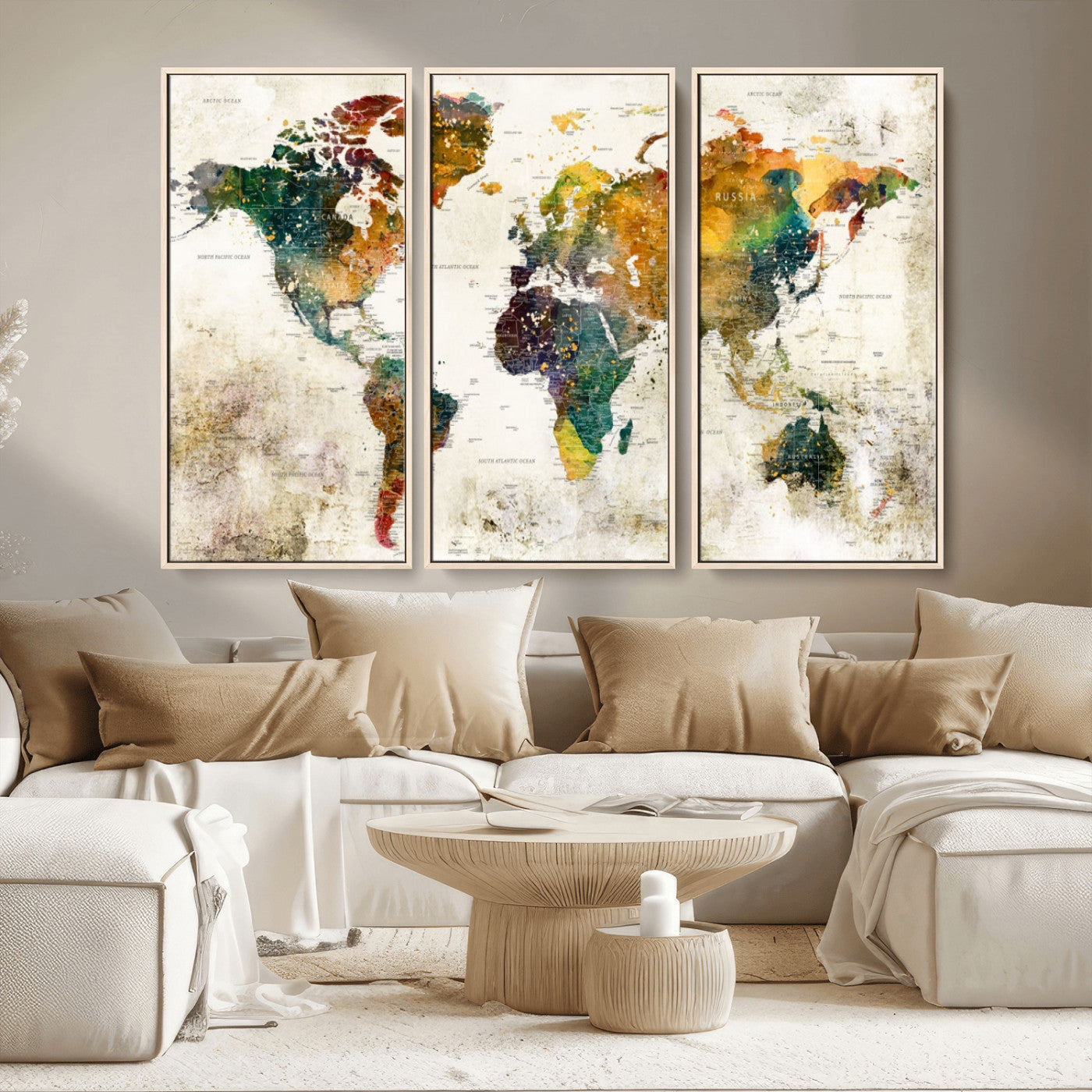 MGV-FC-48X32-3P - Push Pin World Map Canvas Print – Framed Wall Art for Couples to Track Their Travels – Anniversary