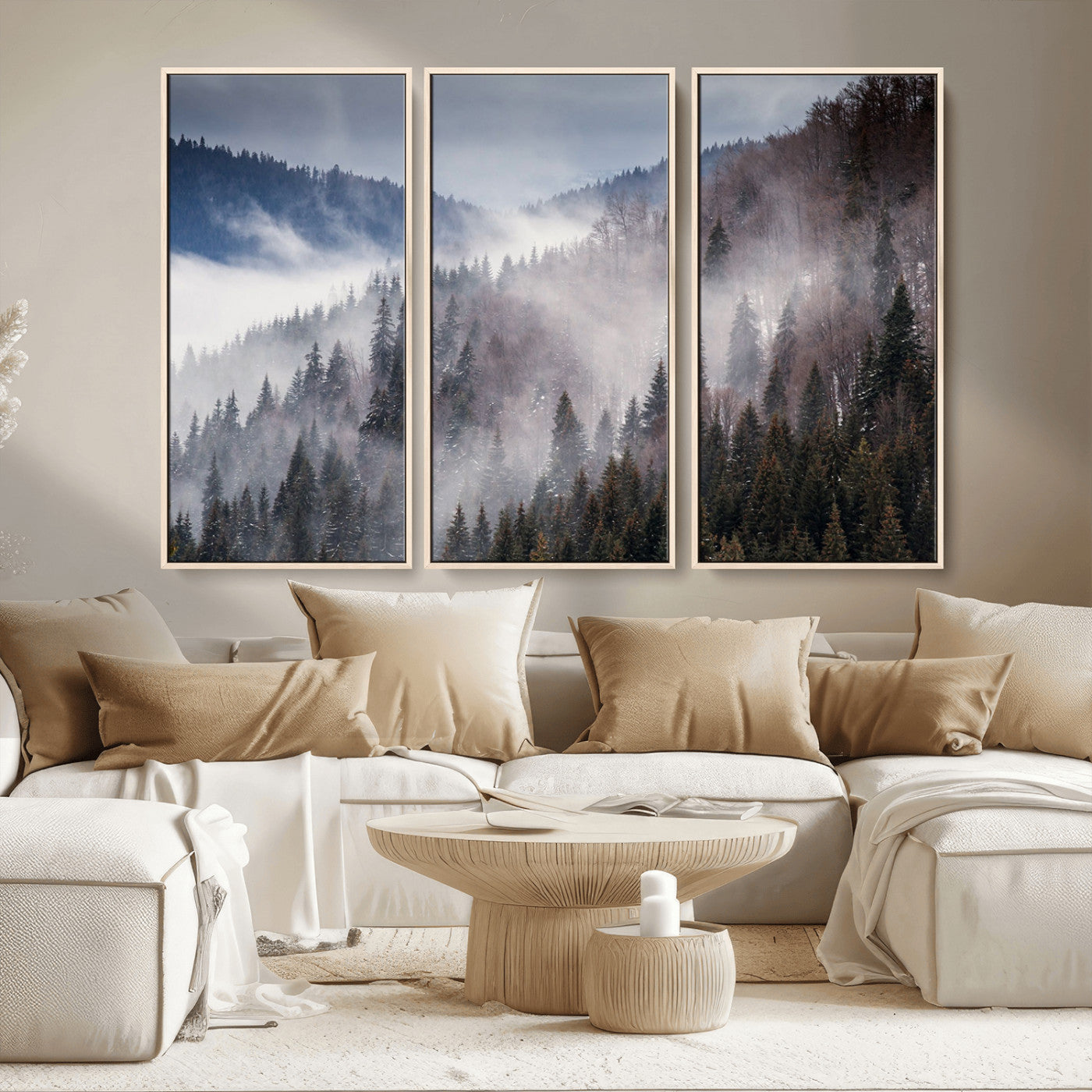MGV-FC-48X32-3P - Beautiful Rising Fog in Winter Mountain Landscape - Framed Rising Fog in Winter Mountain Canvas