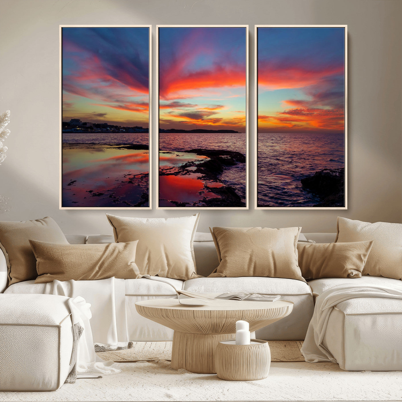MGV-FC-48X32-3P - Glorious Sunset on The Beach Wall Art Canvas Print