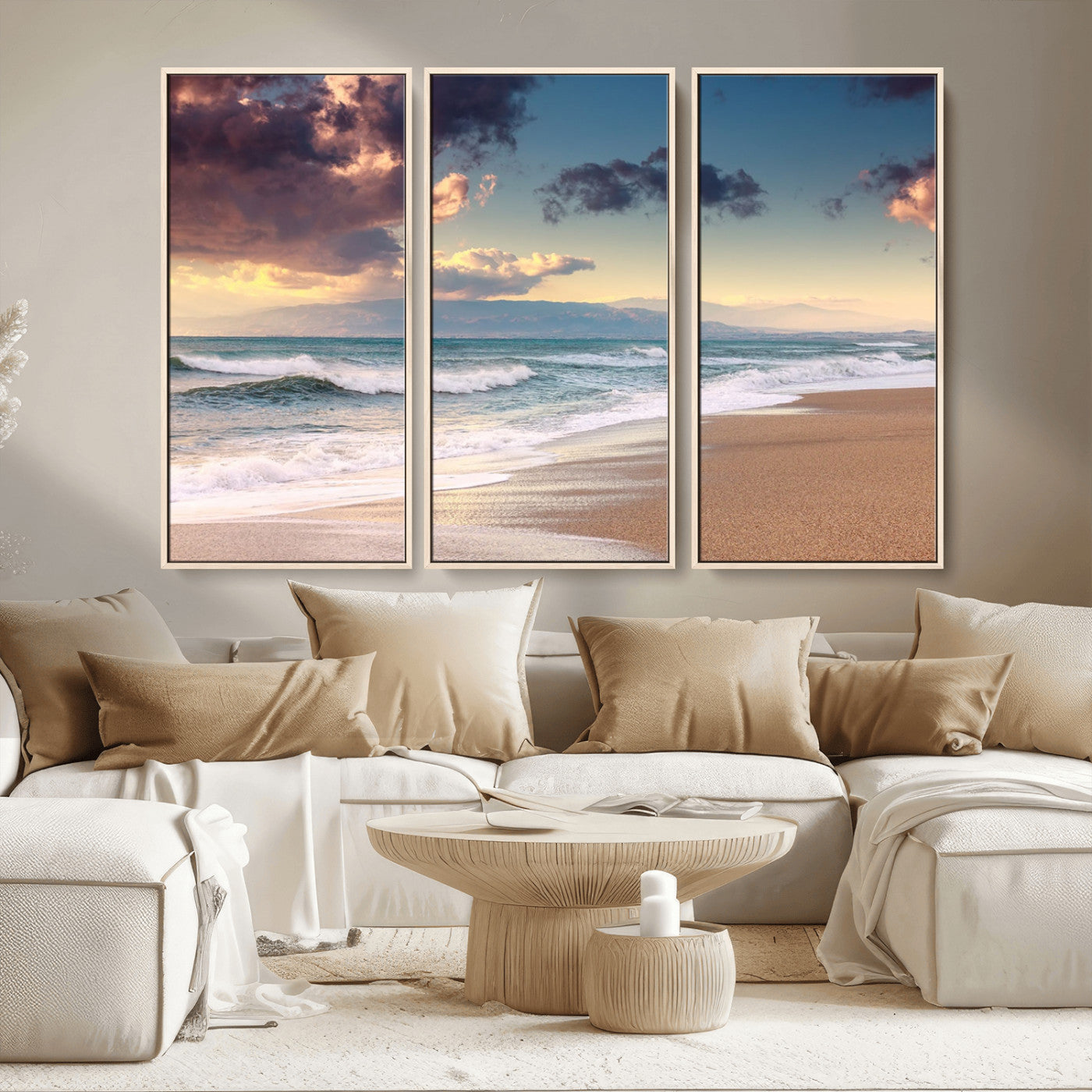 MGV-FC-48X32-3P - Cloudy Weather Beach Sunset Canvas Print | Sunrise Wall Art Canvas Print