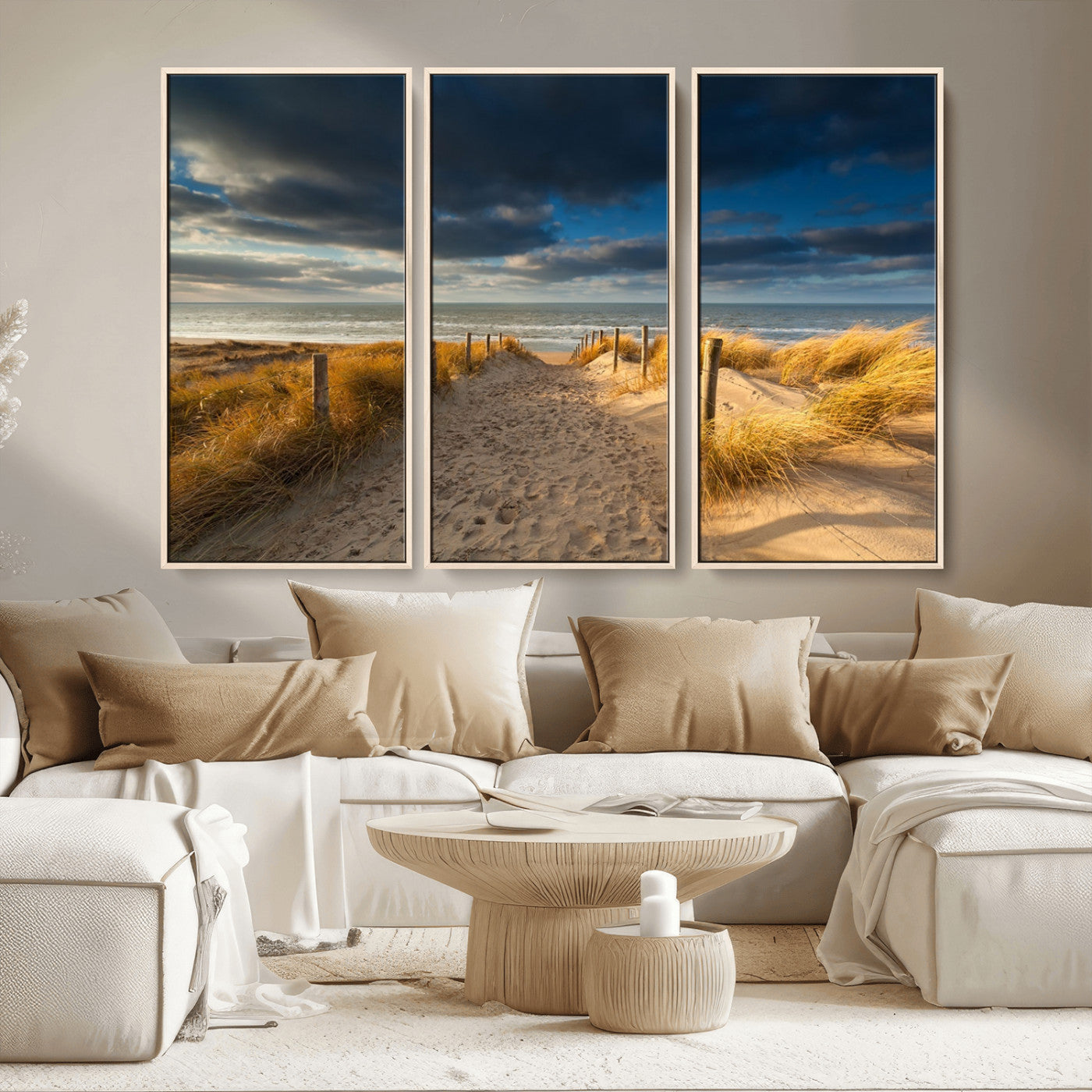 MGV-FC-48X32-3P - Ocean Beach Dark Clouds Wall Art Canvas Print