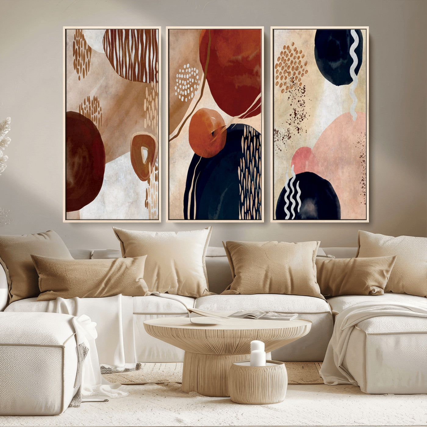 MGV-FC-48X32-3P - Boho Wall Art Canvas Print Set Mid-Century Prints Bohemian Wall Artwork Prints Boho Neutral