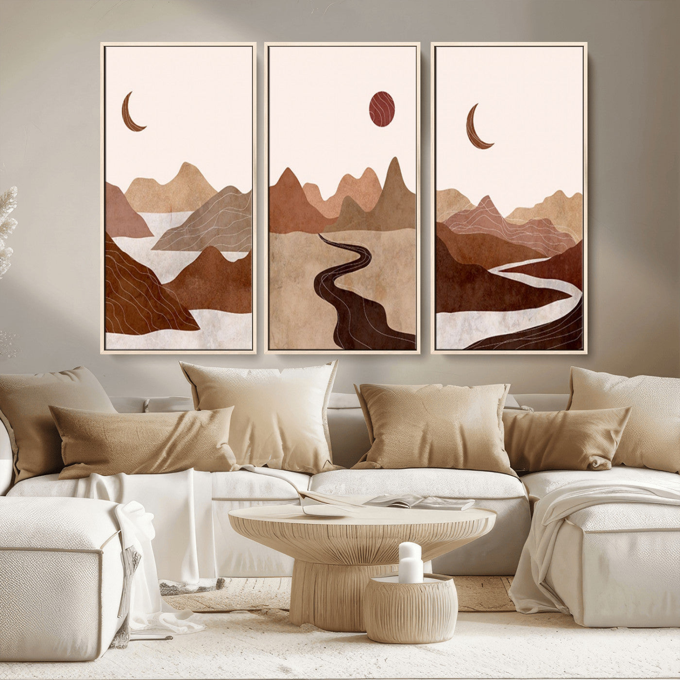 MGV-FC-48X32-3P - Boho Wall Art Canvas Print Set Mid-Century Prints Bohemian Wall Artwork Prints Boho Neutral