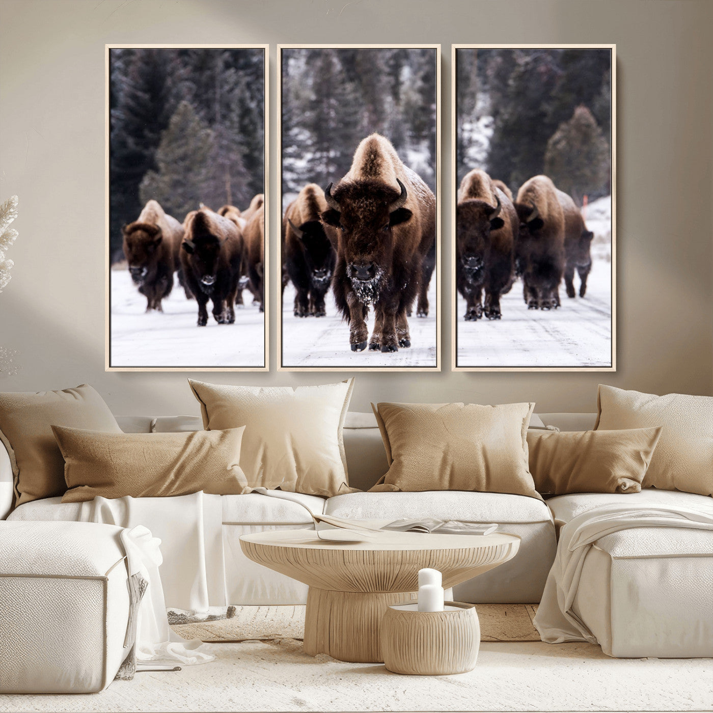 MGV-FC-48X32-3P - Bison Wall Art Canvas Print- Bison Herd Canvas Wall Art – Majestic Wildlife Photography – Framed and Ready to Hang Nature-Inspired Art - Buffalo Wall Art Print