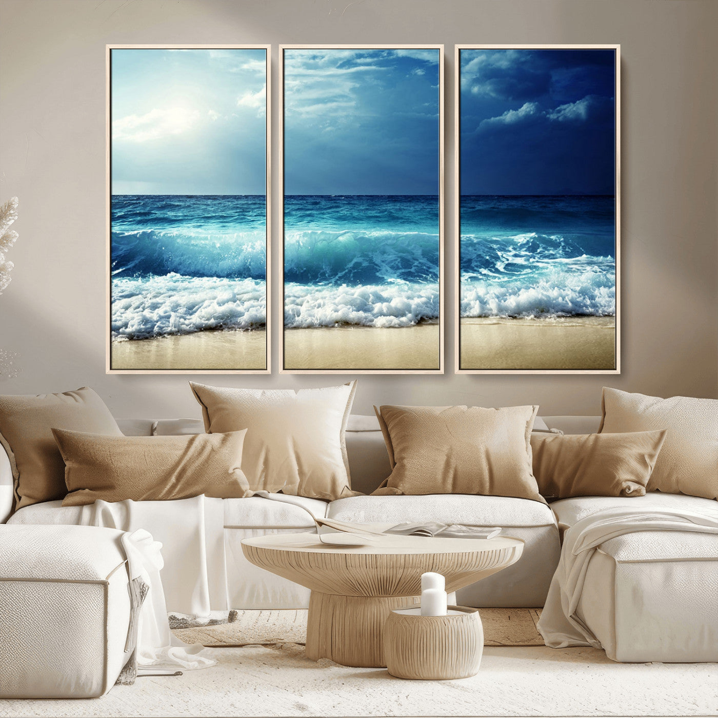 MGV-FC-48X32-3P - Majestic Ocean Wave Wall Art Canvas | 3 Panel Large Seascape Print for Living Room, Bedroom, Office Decor, Ready to Hang