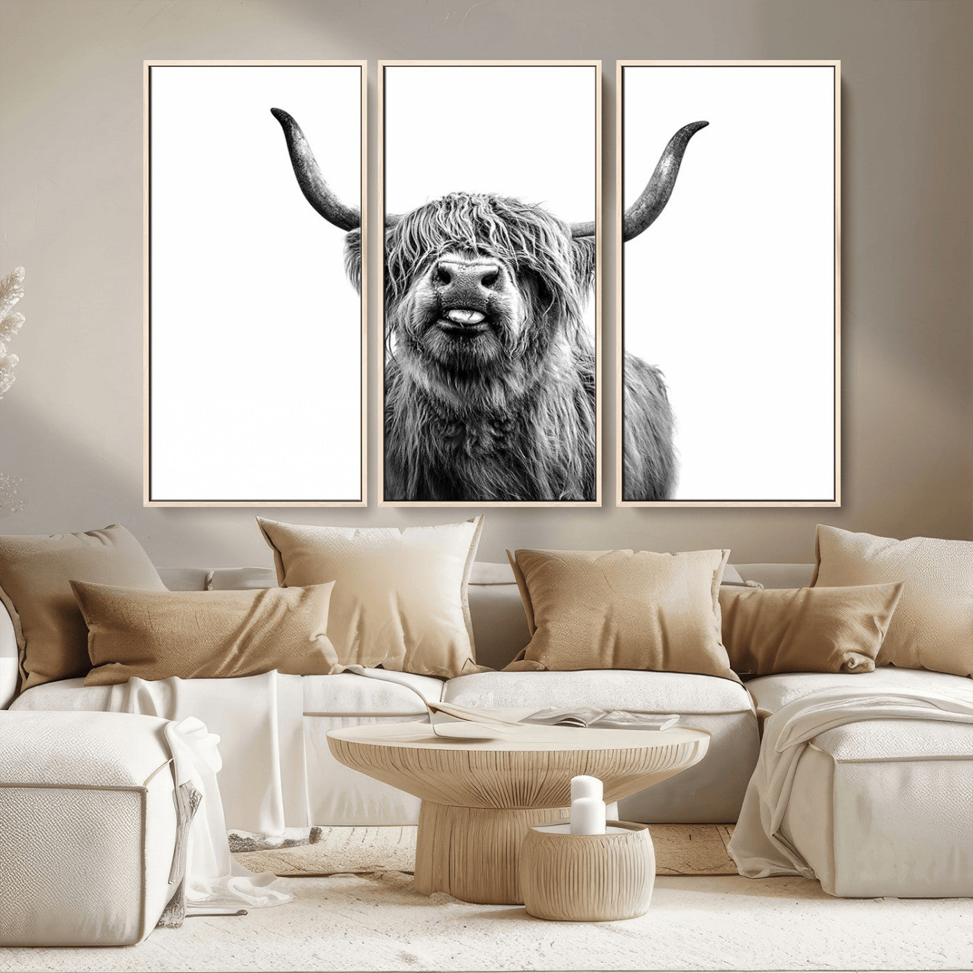 MGV-FC-48X32-3P - Fanny Scottish Highland Cow Cattle Art Print Farmhouse Wall Art Canvas Print
