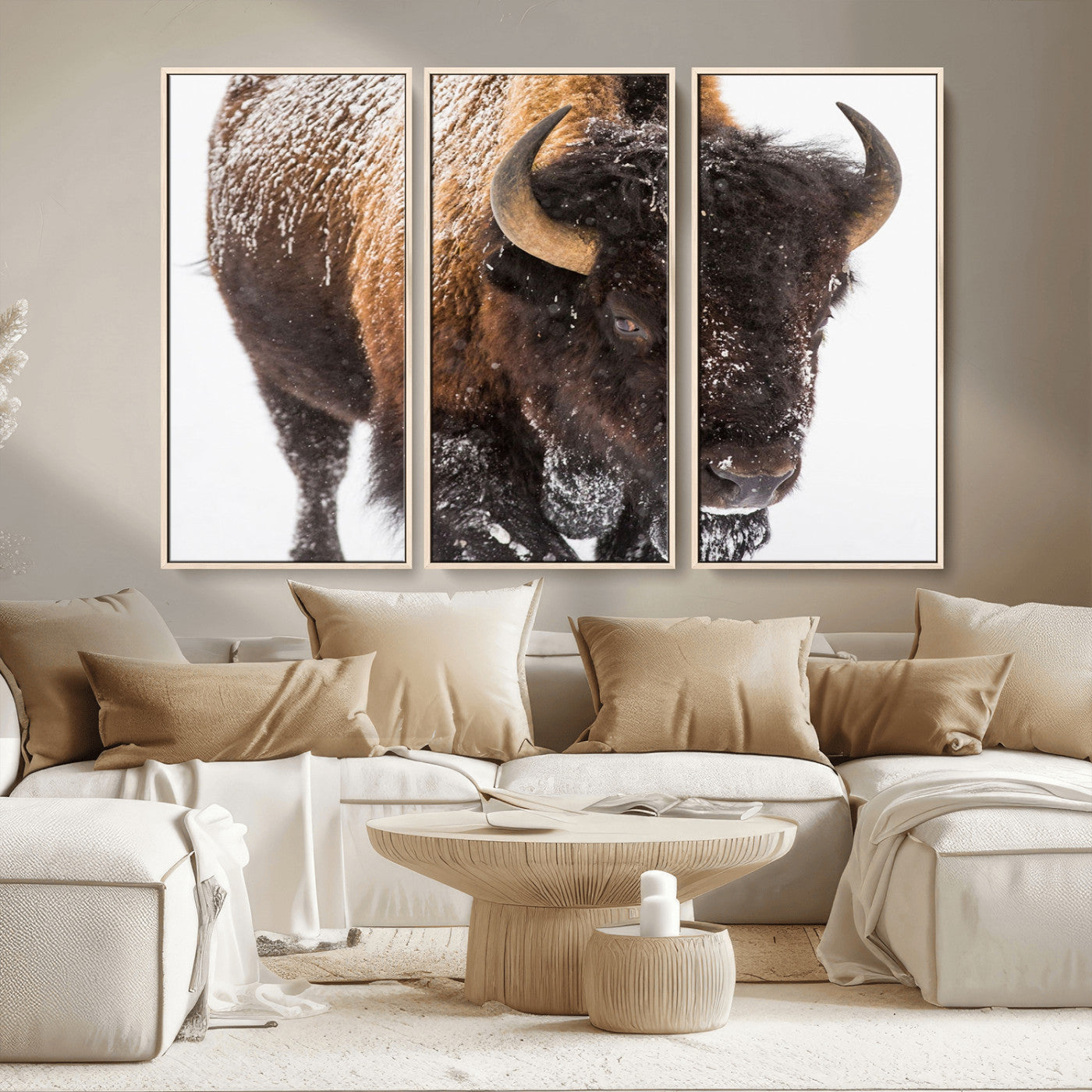 MGV-FC-48X32-3P - Bison Wall Art Canvas Print For Farmhouse, Wild Animal Wall Art