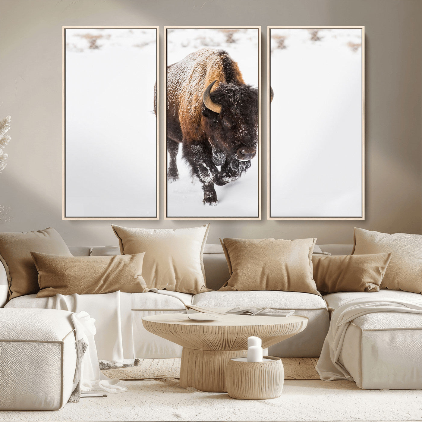 MGV-FC-48X32-3P - Bison Winter Wall Art Canvas Print For Farmhouse Decor