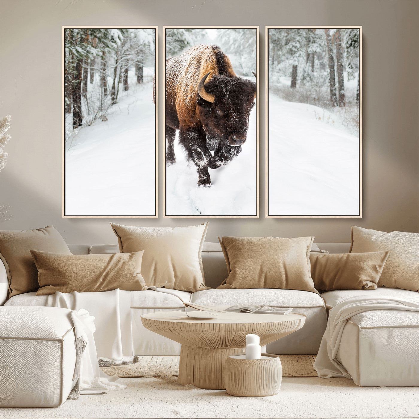 MGV-FC-48X32-3P - Bison Wall Art Canvas Print For Farmhouse, Animal Canvas Print, Wild Animal Wall Art