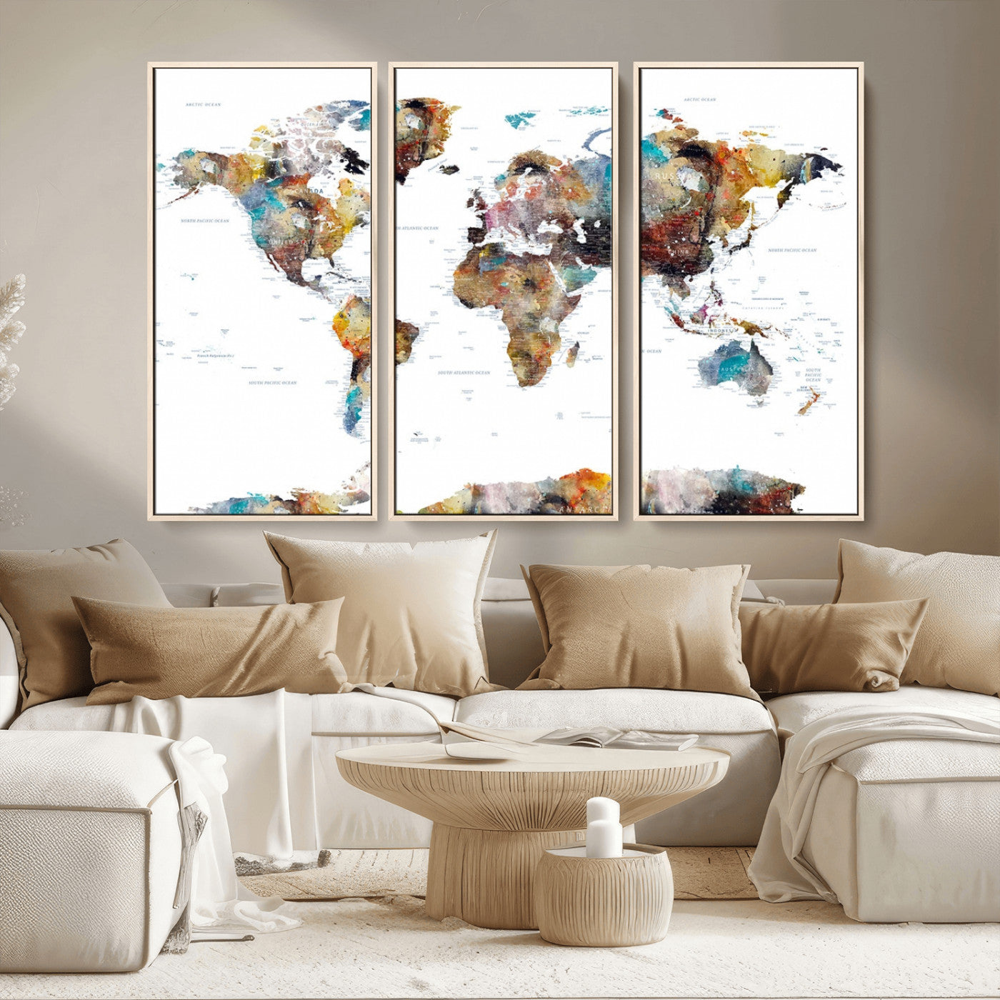 MGV-FC-48X32-3P - Push Pin World Map Canvas Print – Framed Wall Art for Couples to Track Their Travels – Anniversary