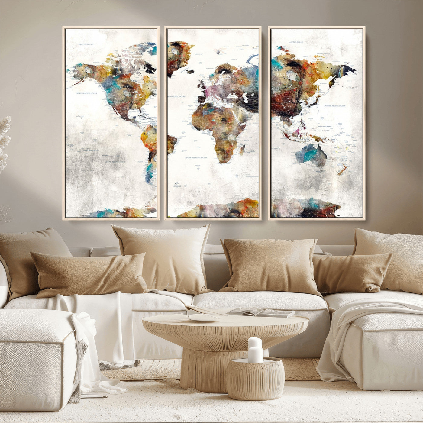 MGV-FC-48X32-3P - Push Pin World Map Canvas Print – Framed Wall Art for Couples to Track Their Travels – Anniversary