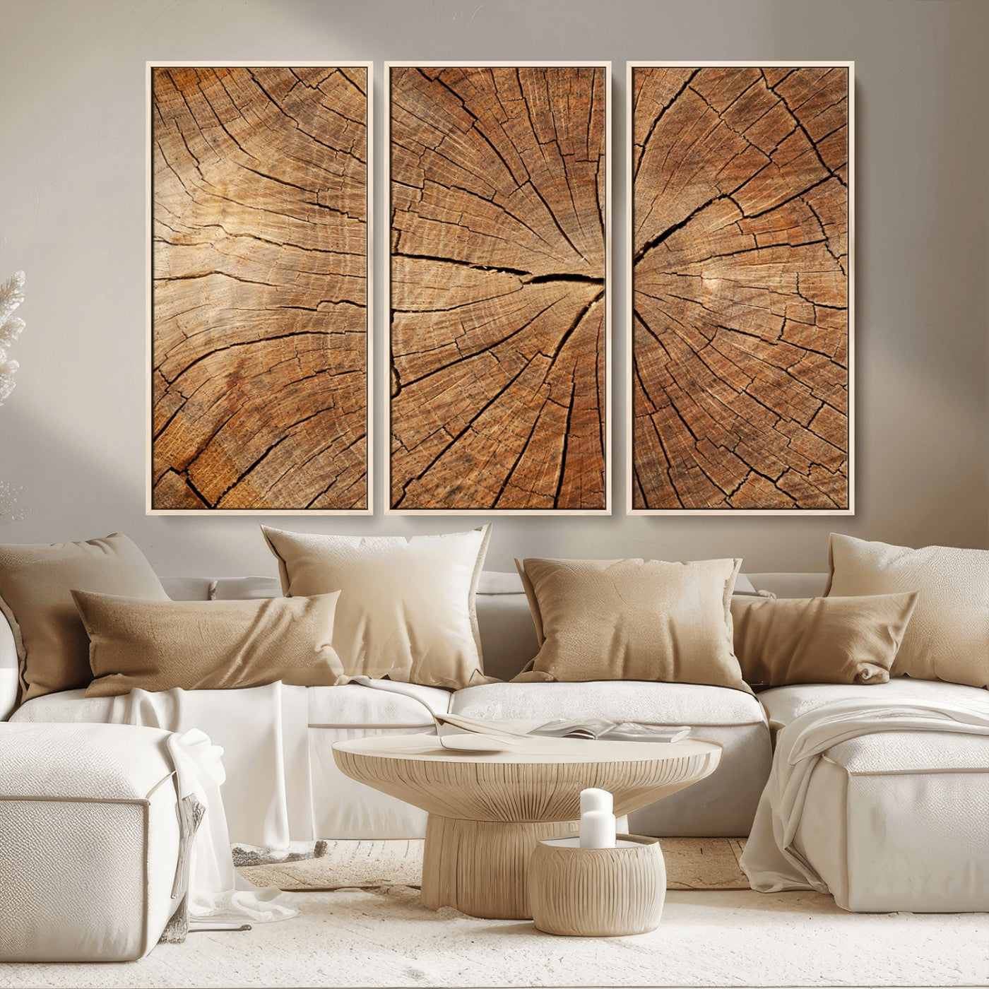 MGV-FC-48X32-3P - Tree Ring Canvas Art, Rustic Wood Grain Wall Art, Tree Slice Decor for Modern Homes, Giclee Multi-Panel Print, Tree Ring Wall Art Set