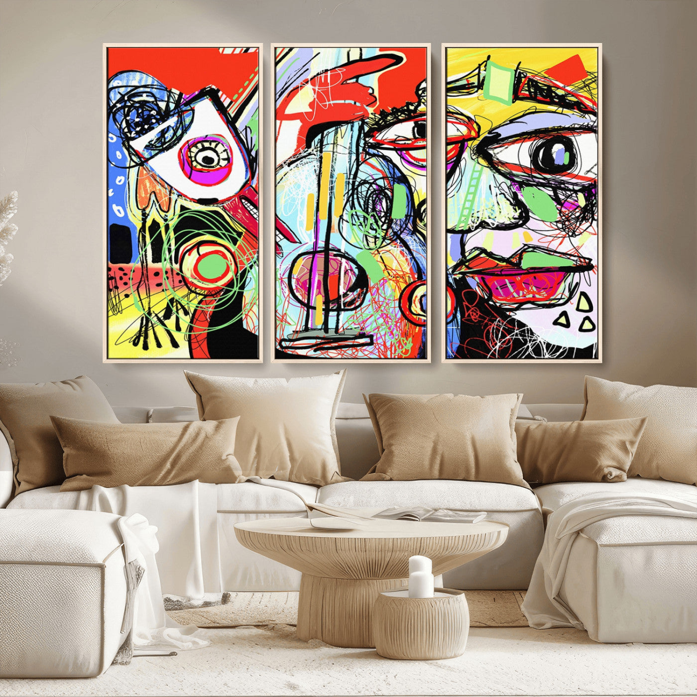 MGV-FC-48X32-3P - Picasso Style Art Abstract Canvas Wall Art Print , Colorful Abstract Artwork