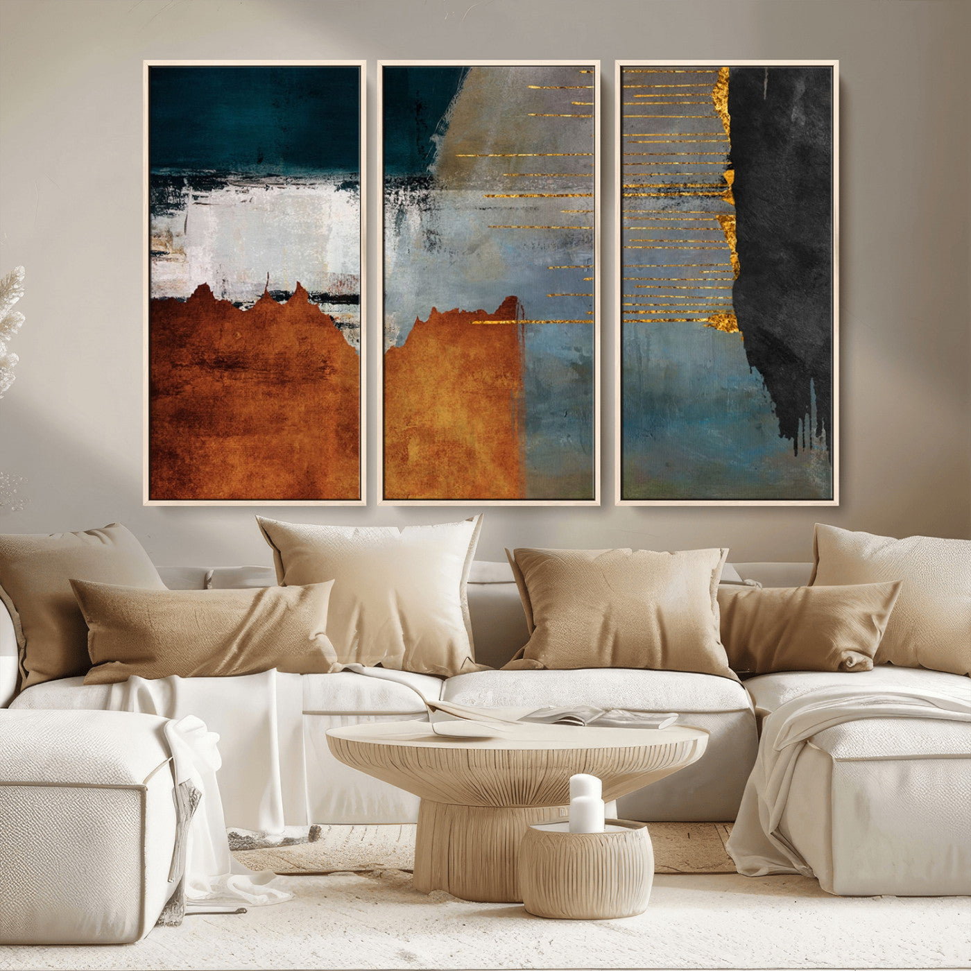 MGV-FC-48X32-3P - Modern Abstract Canvas Art Canvas Print - Framed and Ready to Hang Artwork for Contemporary Living Room or Office Decor