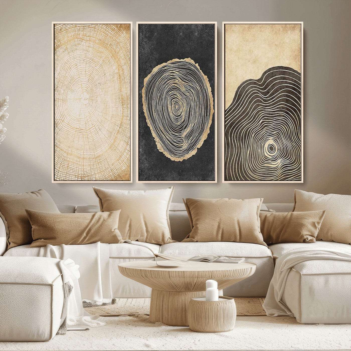 MGV-FC-48X32-3P - Tree Rings Canvas Wall Art Print – Minimalist Natural History in Modern Decor - Minimalist Boho Wall