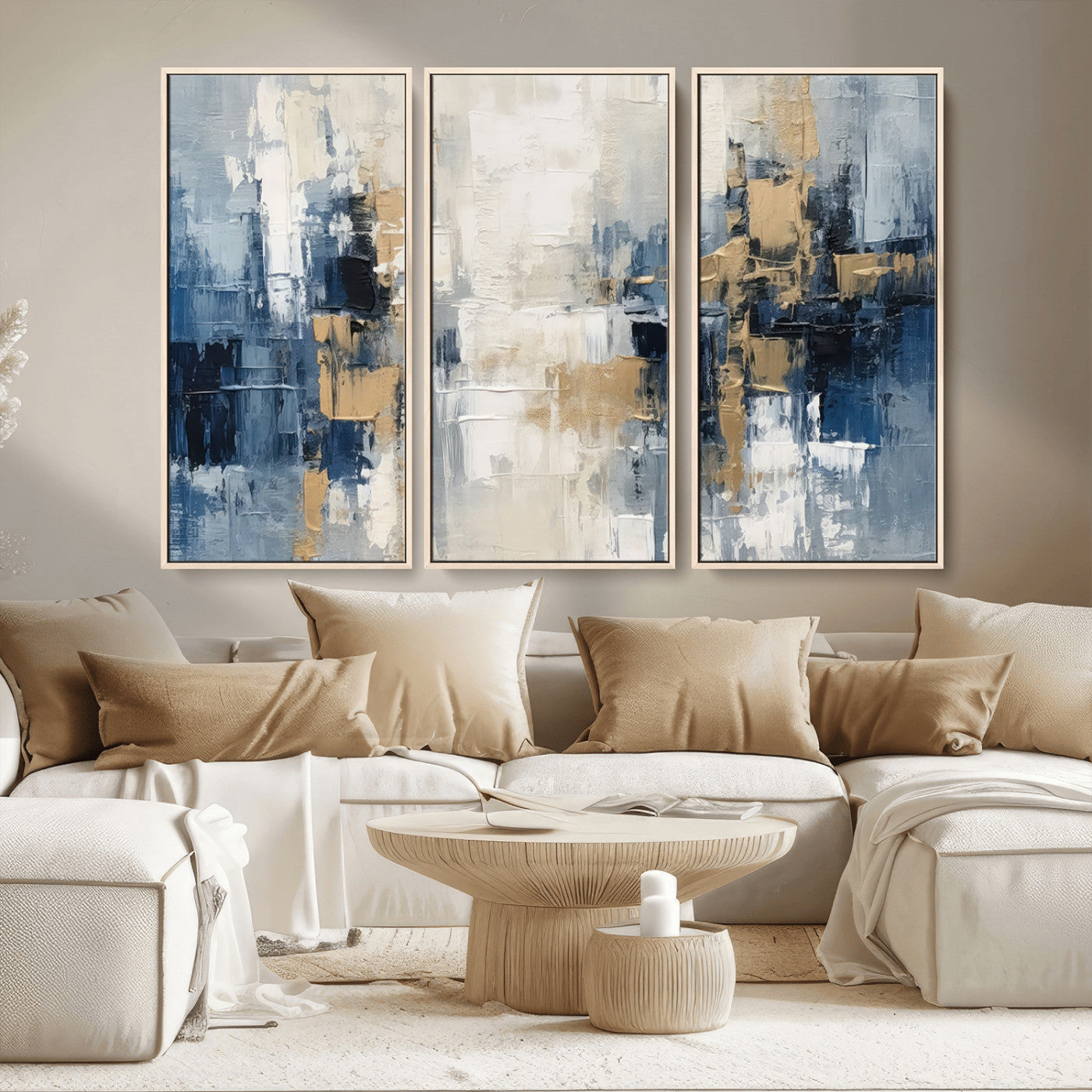 -Modern Abstract Canvas Wall Art in Blue and Gold Tones | Large Contemporary Art for Living Room,