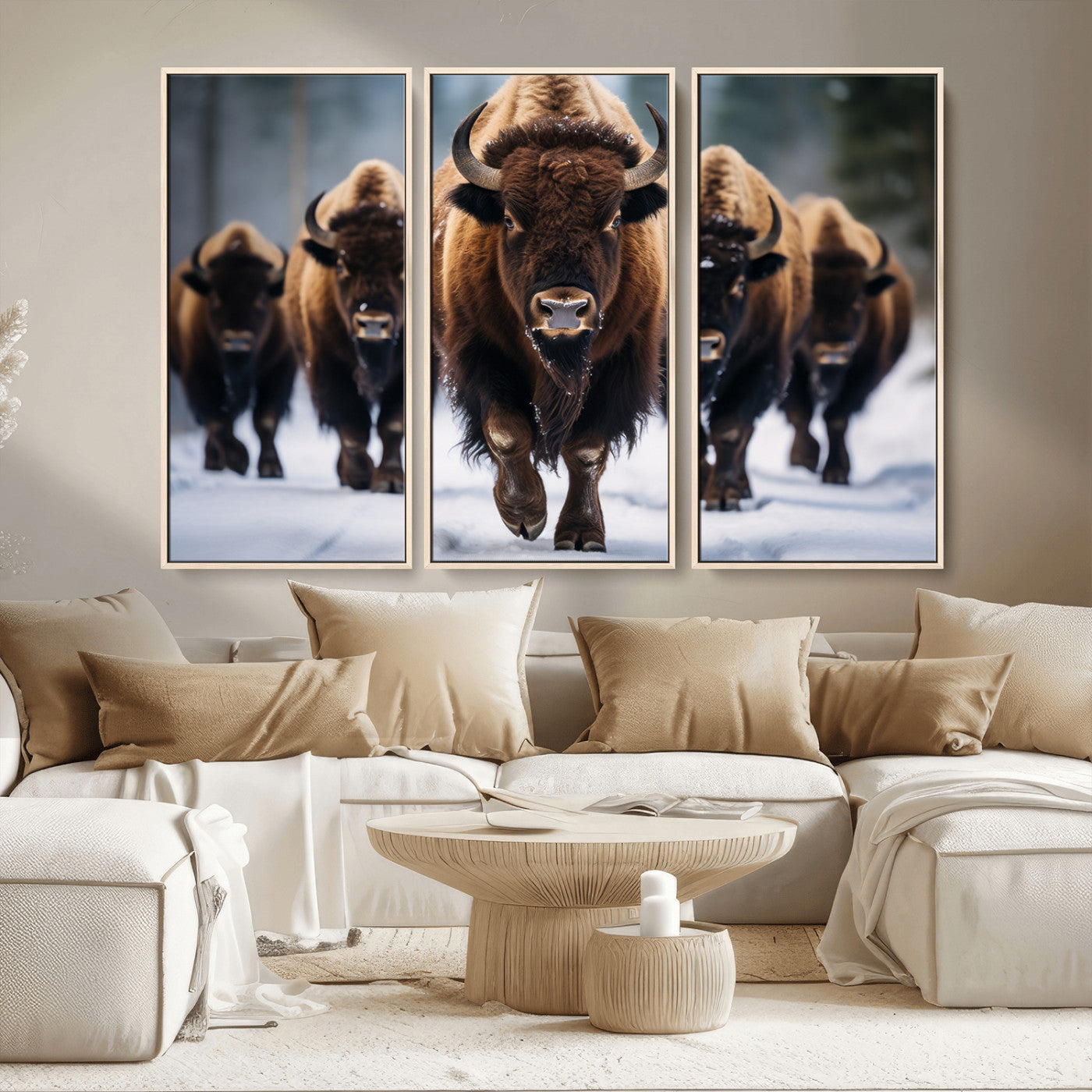 MGV-FC-48X32-3P - Buffalo Wall Art Canvas Print, American Bison Herd Wall Art Canvas Print - Bison Canvas Print