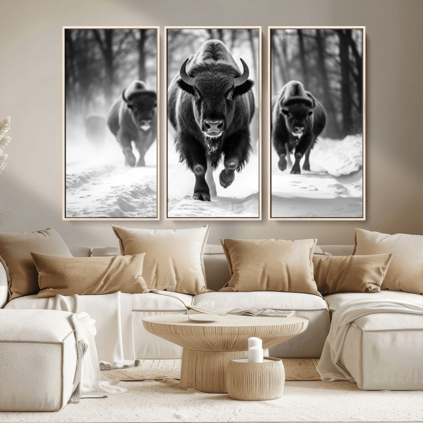 MGV-FC-48X32-3P - Buffalo Wall Art Canvas Print, Bison Family Wall Art Canvas Print