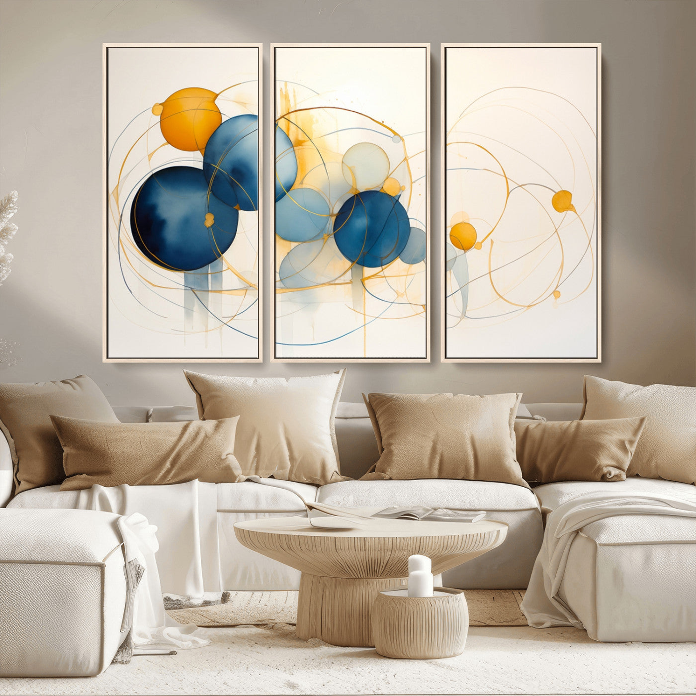 -Geometric Blue Orange Abstract Wall Art Canvas, Geometric Blue Orange Canvas Print