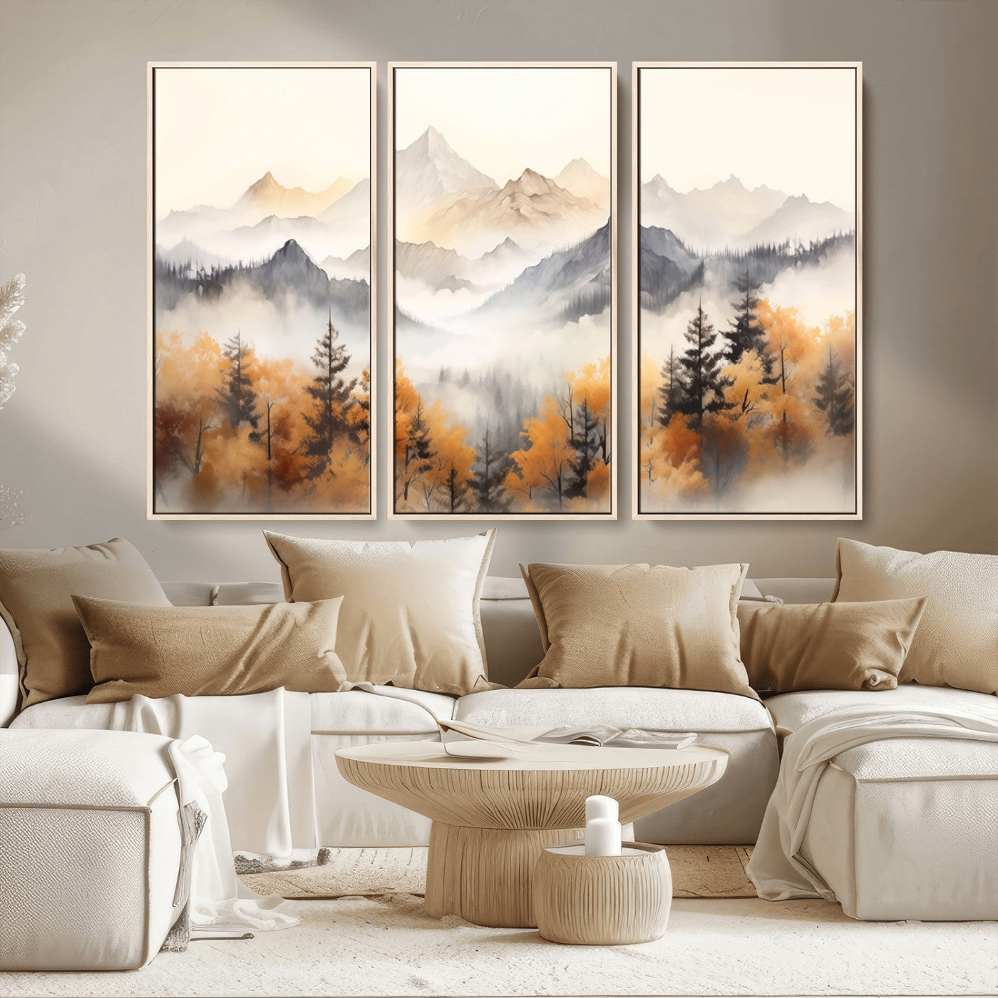 MGV-FC-48X32-3P - Abstract Mountain Wall Art | Misty Mountain Forest and Mountains Canvas Print for Living Room,