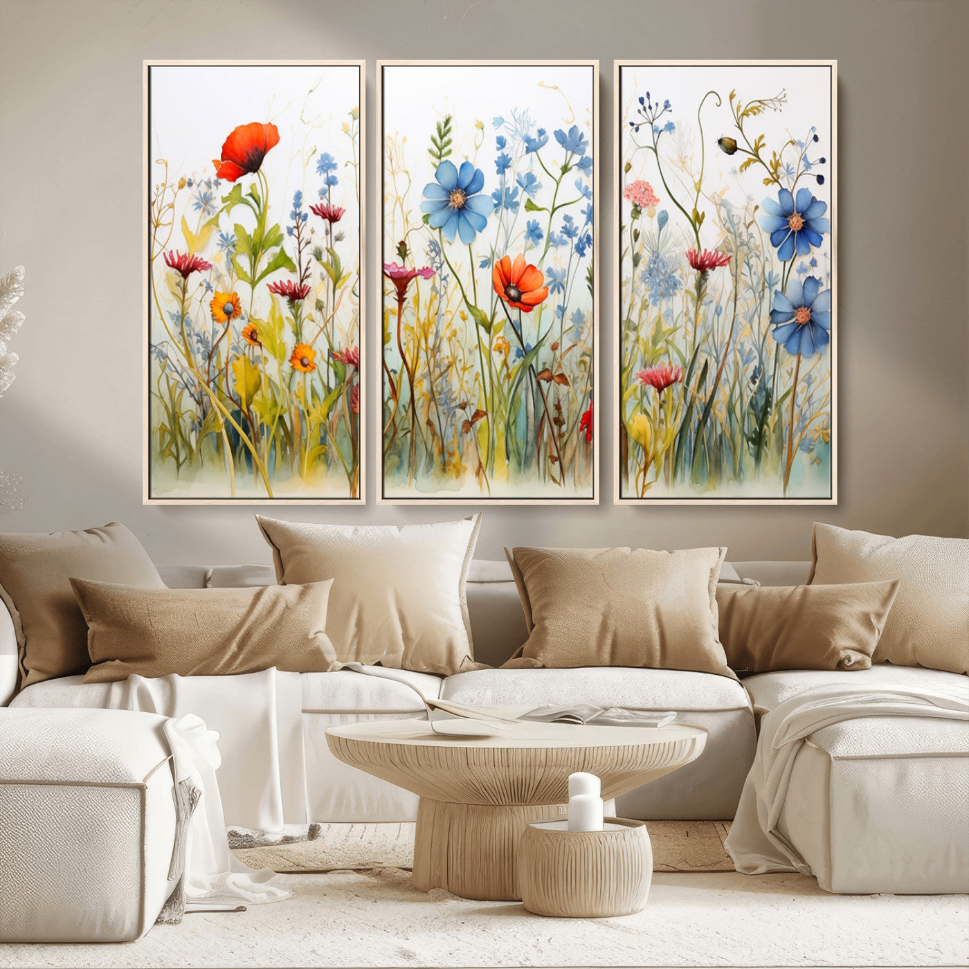 MGV-FC-48X32-3P - Colorful Wildflower Canvas Wall Art - Vibrant Floral Botanical Print, Bright Nature Decor for Living