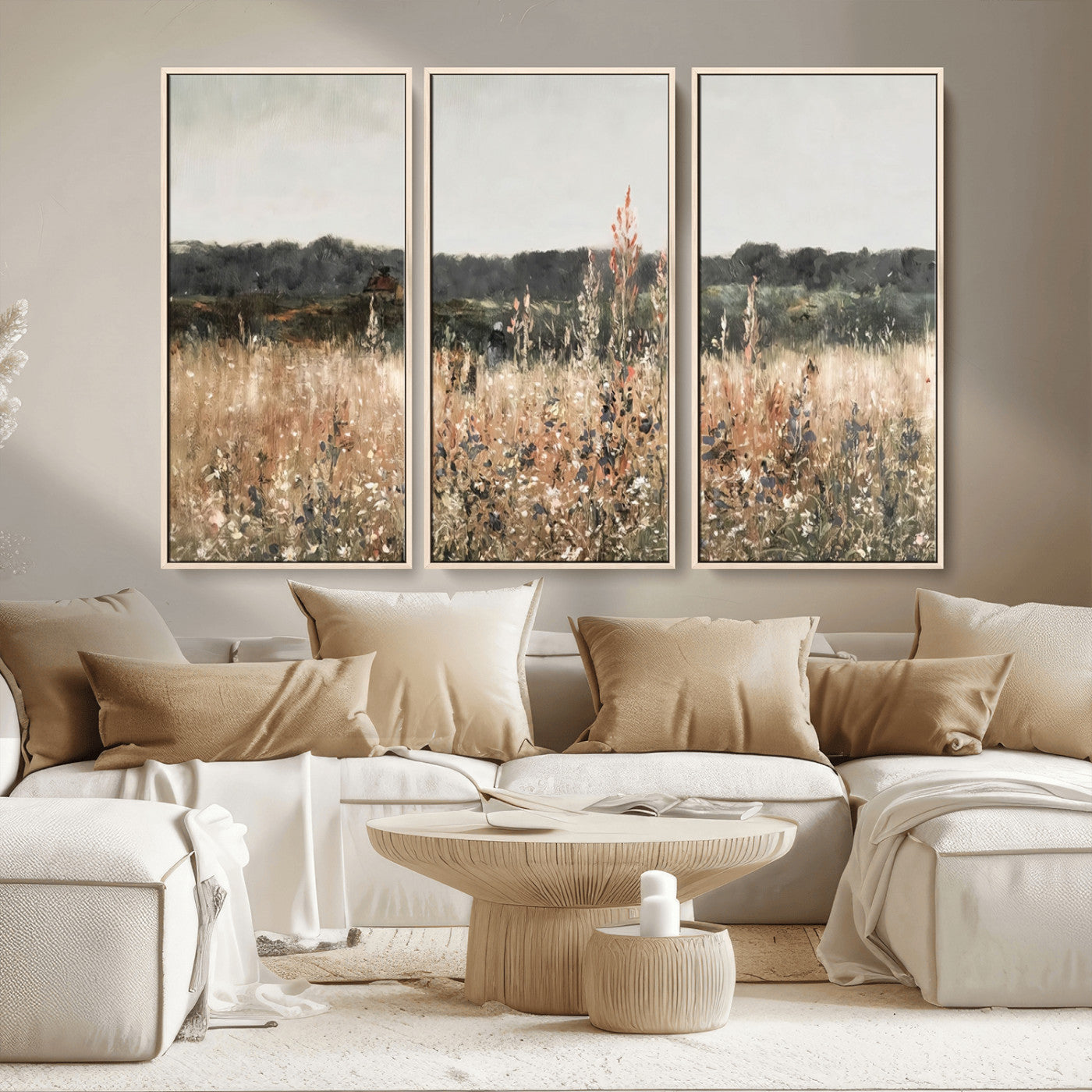 MGV-FC-48X32-3P - Abstract Wildflower Art Field Landscape Oil Painting Print, Country Field Wall Art - Framed Ready to Hang