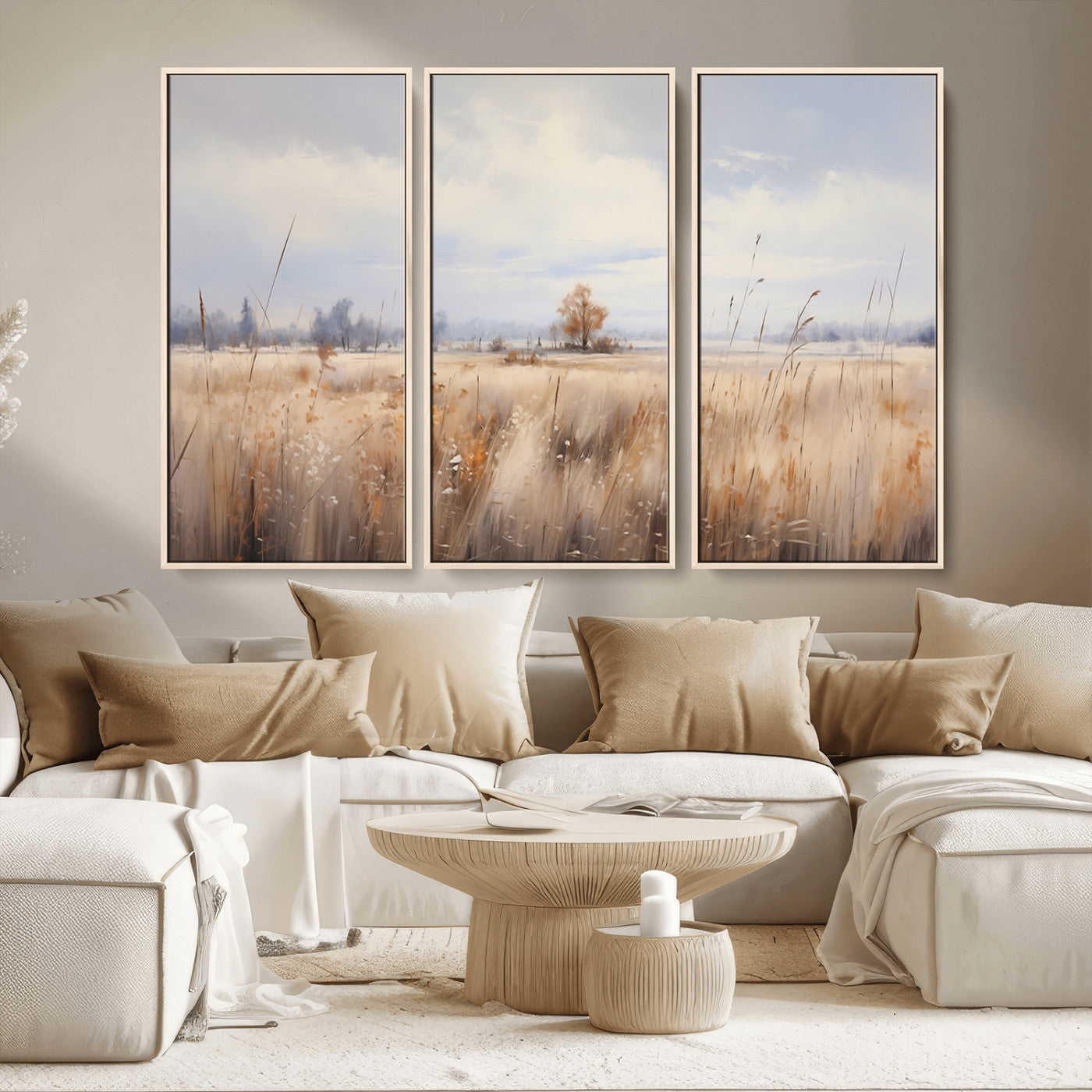 MGV-FC-48X32-3P - Golden Fields Wall Art Print Canvas – Serene Landscape of Nature’s Tranquility in Minimalist for