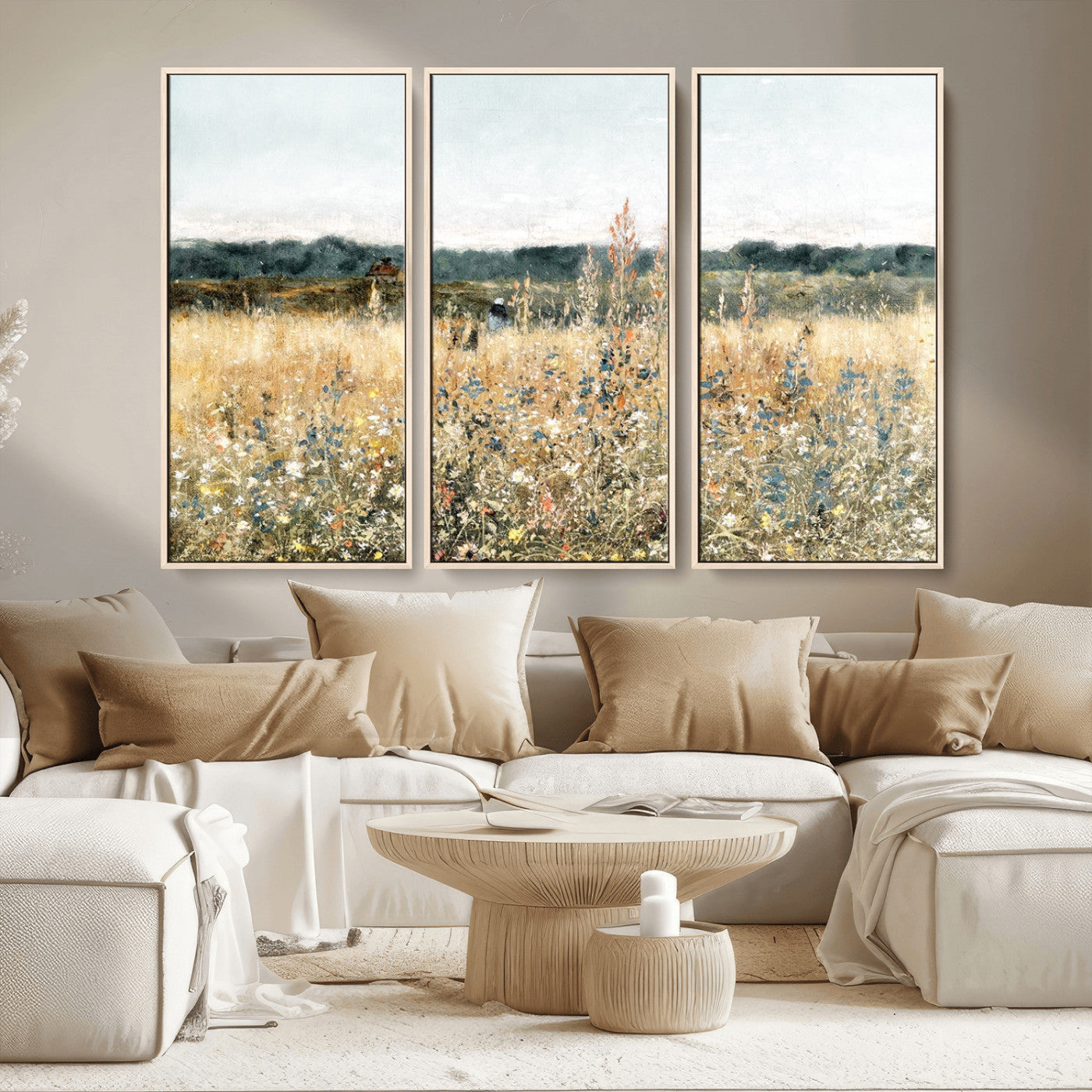 MGV-FC-48X32-3P - Wildflower Field Wall Art Canvas | Nature-Inspired Landscape Canvas Print for Living Room or Office | Rustic Floral Decor