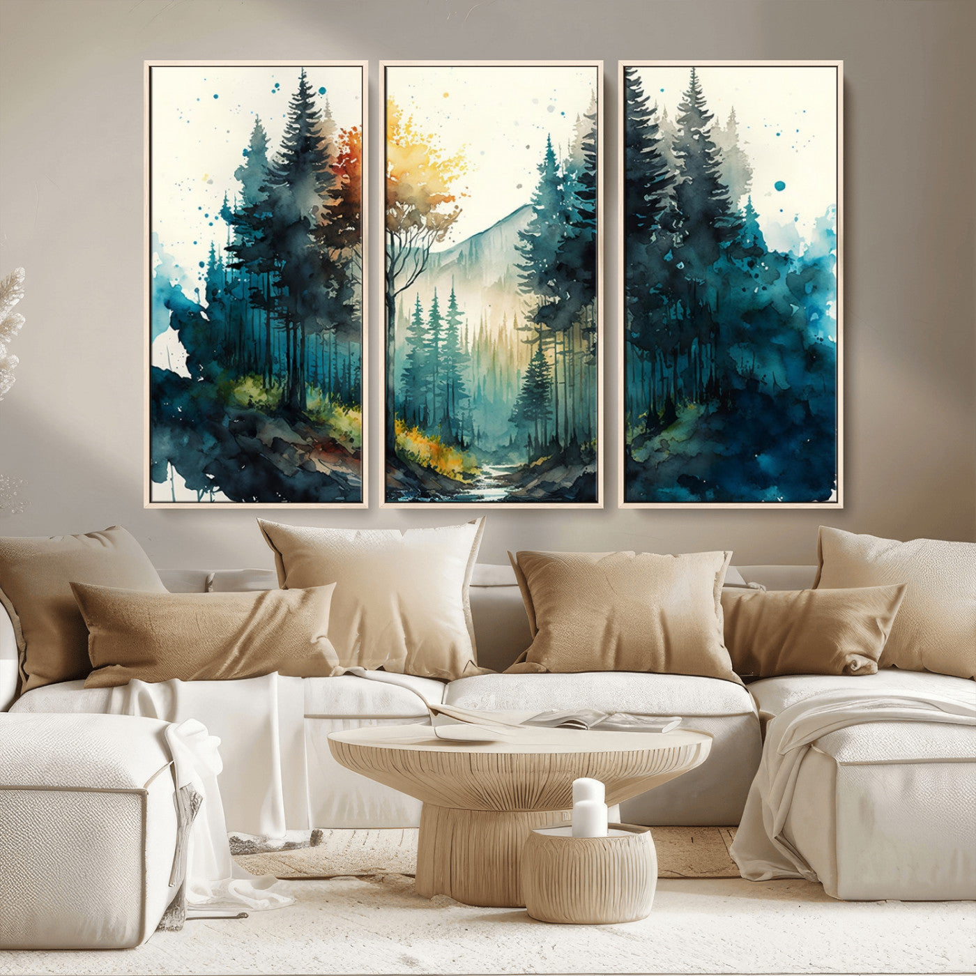 MGV-FC-48X32-3P - Watercolor Trees Forest Abstract Wall Art Canvas Print