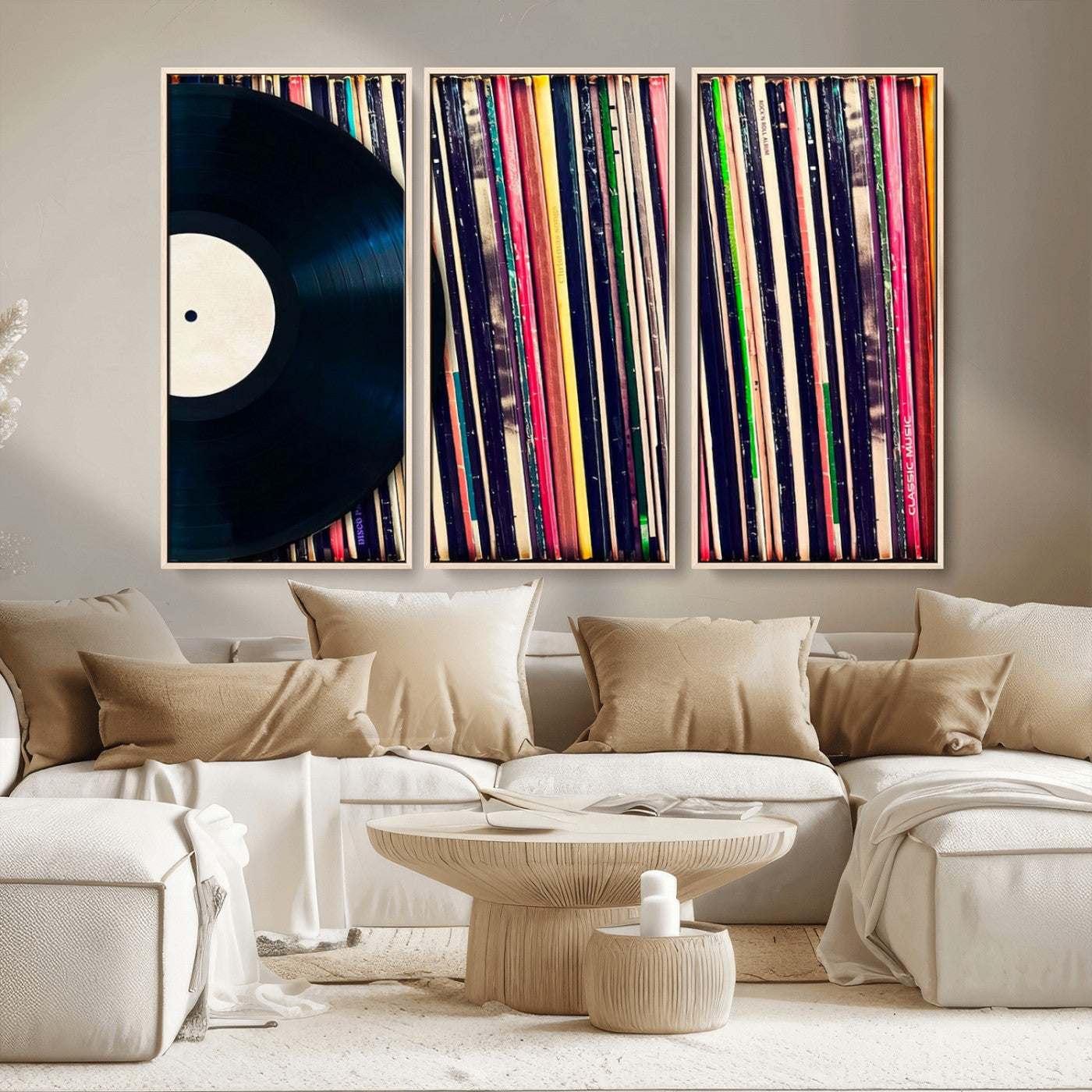 MGV-FC-48X32-3P - Vinyl Record and Album Collection Canvas Wall Art - Retro Music Decor for Living Room, Vintage Vinyl Lover’s Set