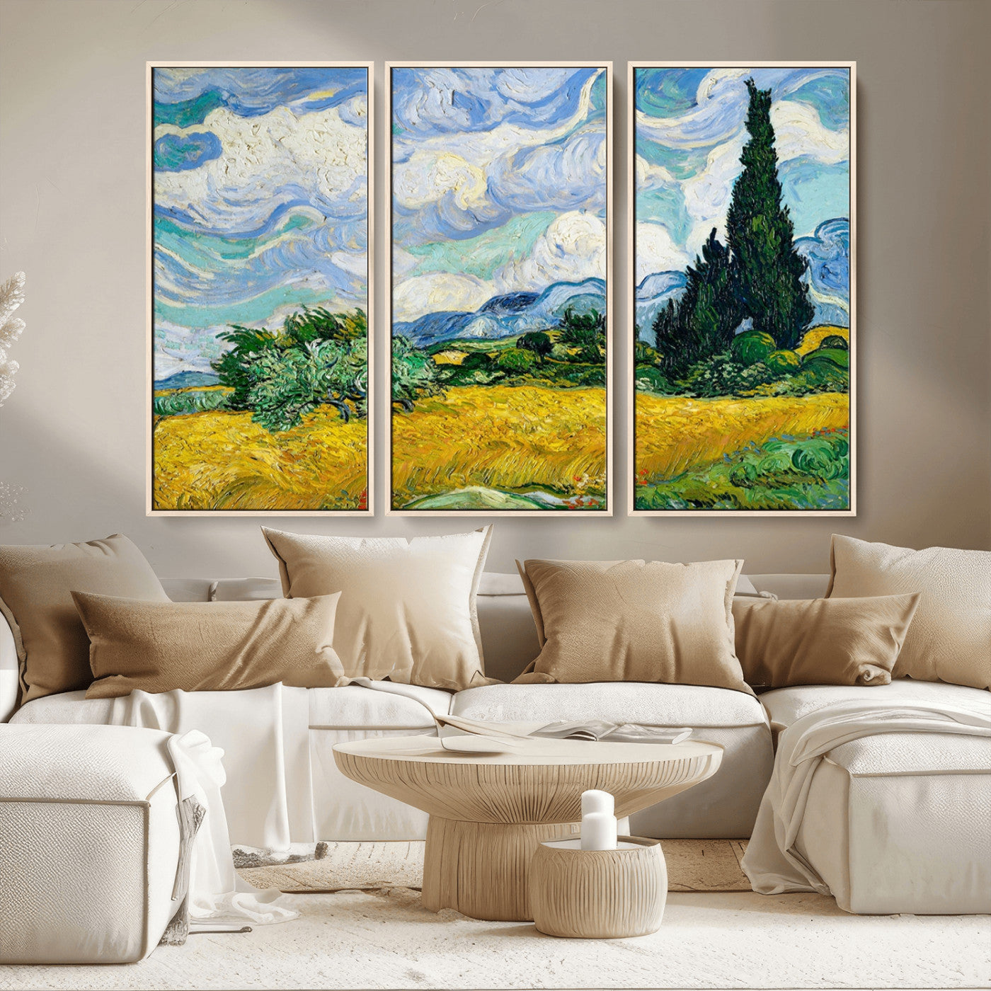MGV-FC-48X32-3P - Wheatfield With Cypresses By Van Gogh Painting Wall Art Canvas Print