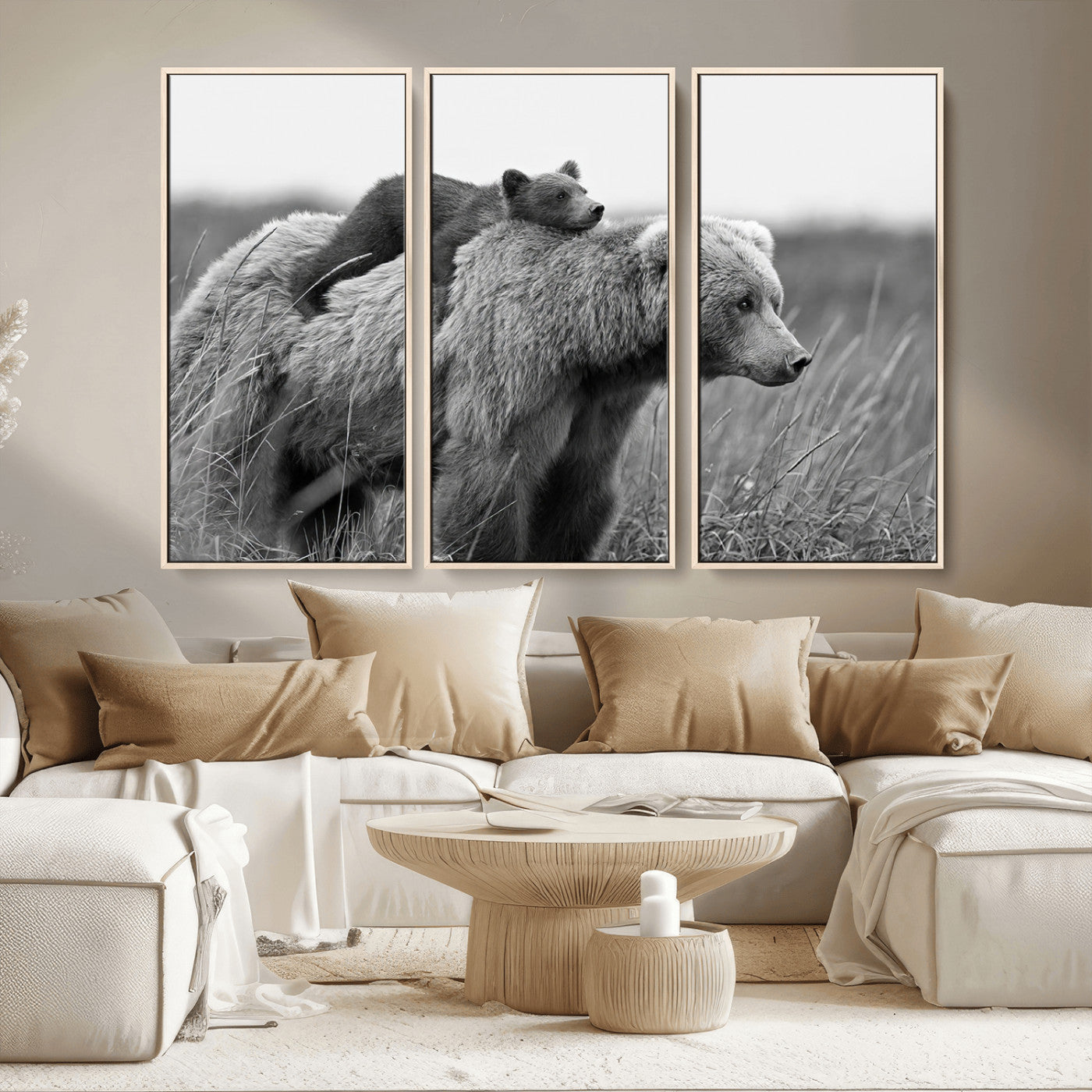 MGV-FC-48X32-3P - Bear and Cub Wall Art Canvas | 399 Bear Cub Wildlife-Inspired Animal Art for Living Room or Office | Grizzly Bear Print of Photography