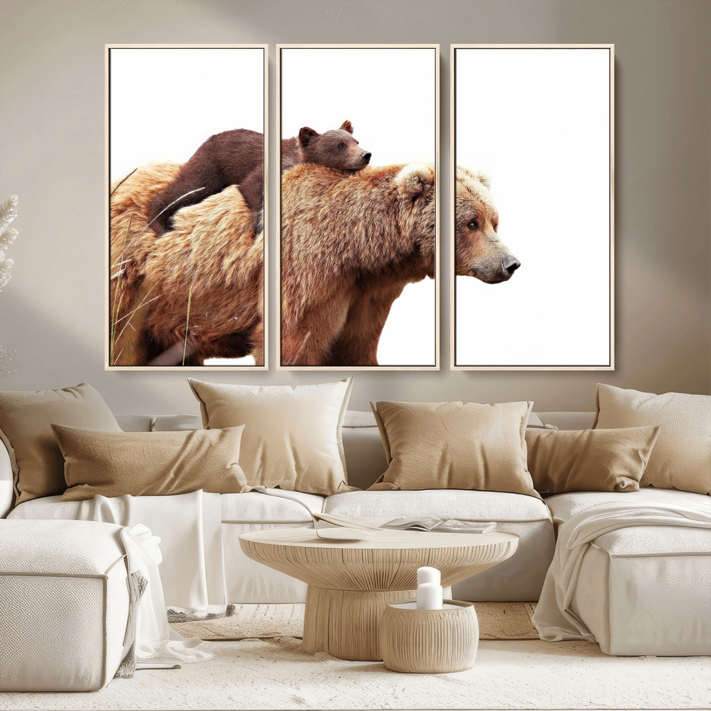 MGV-FC-48X32-3P - Mother and Baby Bear Canvas Wall Art - Adorable Wildlife Animal Print, Cozy Rustic Decor for Living Room,